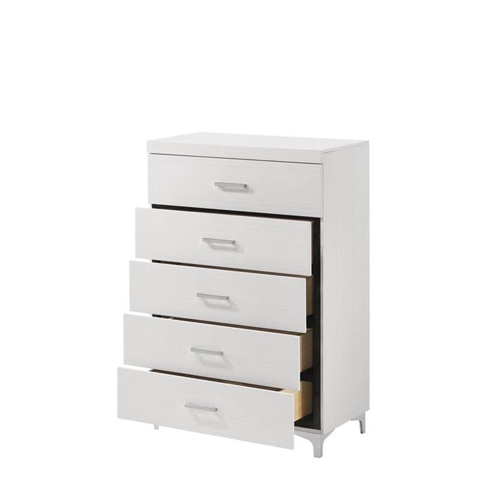 Acme Casilda 5-Drawer White Wooden Chest Dresser - Perfect for Bedroom Storage, Nursery Organization & Closet Space Saving
