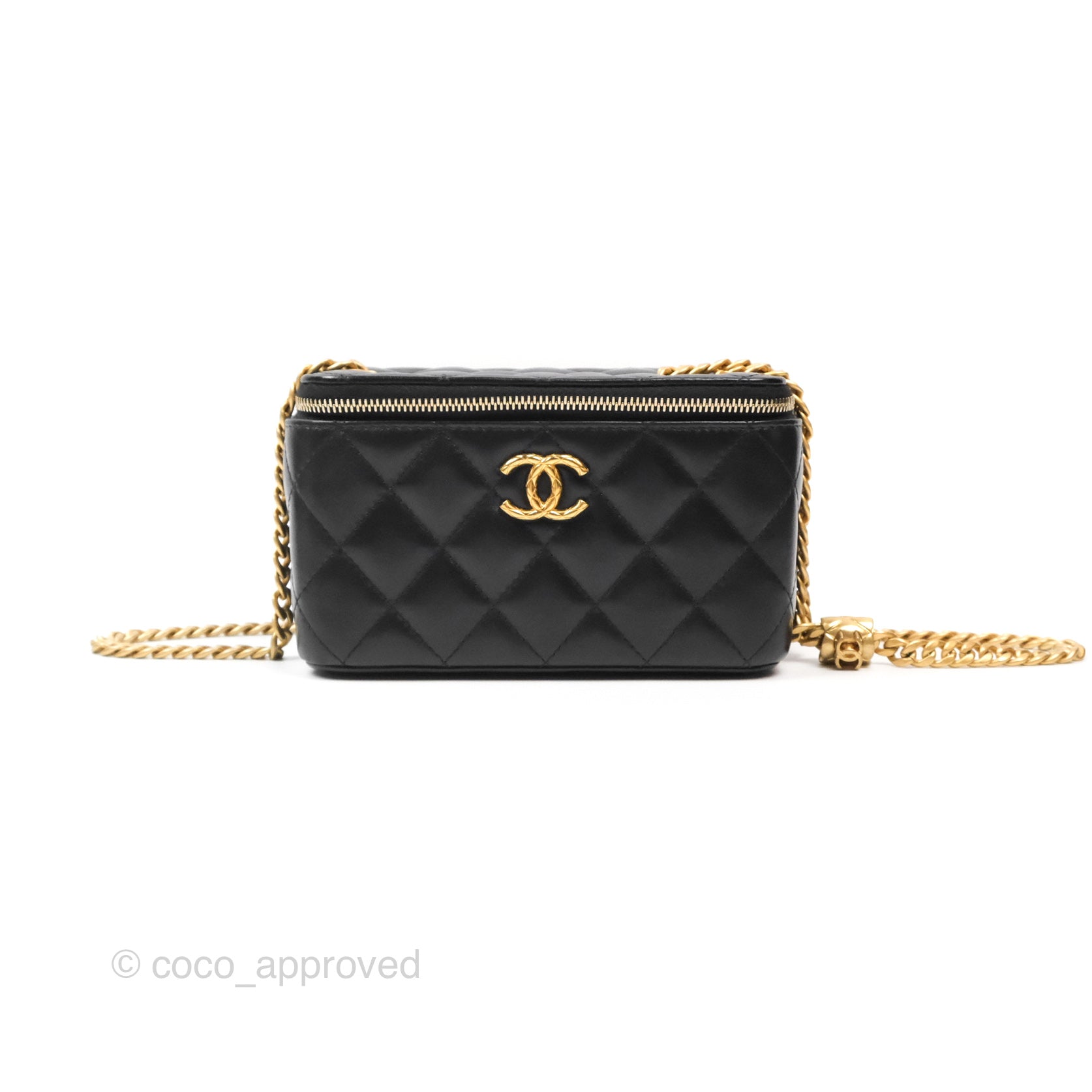Chanel Adjustable Chain Black Lambskin Vanity Slide Bag with Aged Gold Hardware - Perfect for Evening Events, Date Nights & Luxury Fashion Accessories