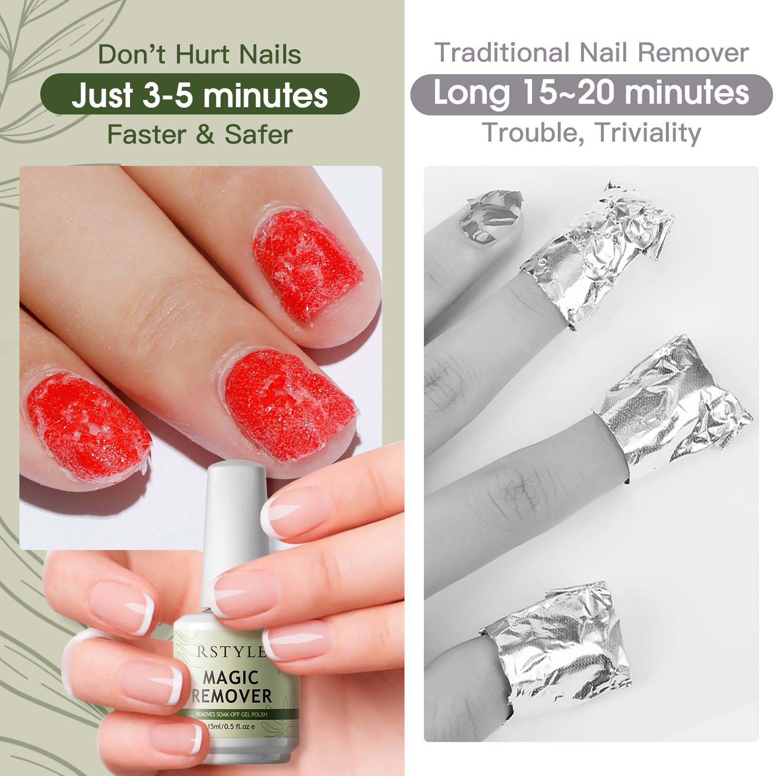 RSTYLE Shellac & Gel Nail Polish Remover - Quick Soaking Solution for Natural Nails - 2x15ml Bottles - Perfect for Salon & Home Nail Art Care