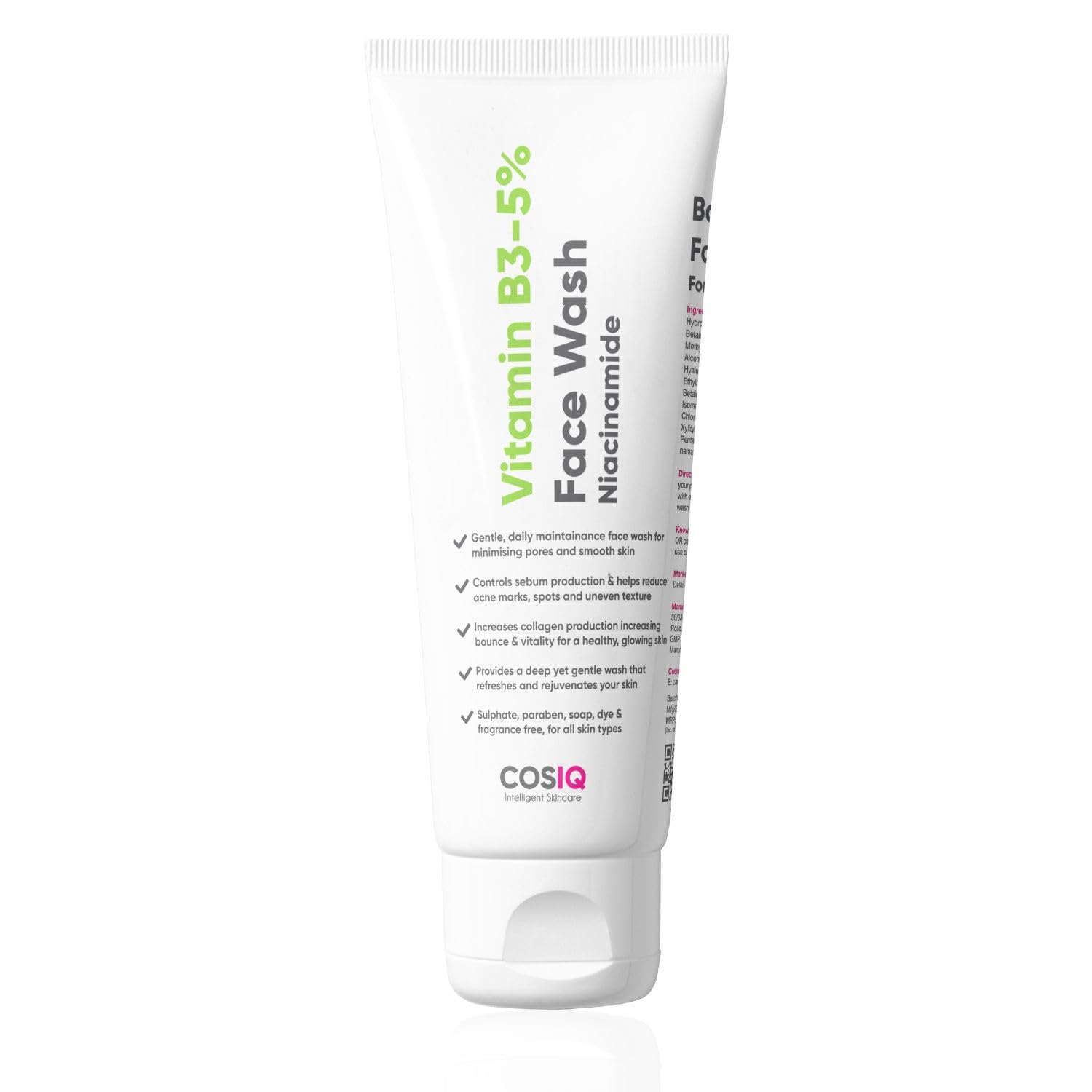 Niacinamide 5% Face Wash for Smooth & Even Skin - Vitamin B3 Cleanser for Tan Removal & Glow, pH Balanced, Paraben Free (100ml, 30 Day Supply) - Perfect for Morning & Night Skincare Routine