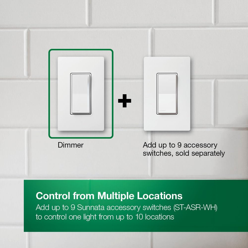 Lutron Sunnata Touch Dimmer Switch with Wall Plate - LED+ Advanced Technology for LED & Incandescent Lights - 3-Way/Multi-Location Control - STCL-153MW-WH White - Perfect for Living Rooms, Bedrooms & Smart Home Lighting Systems