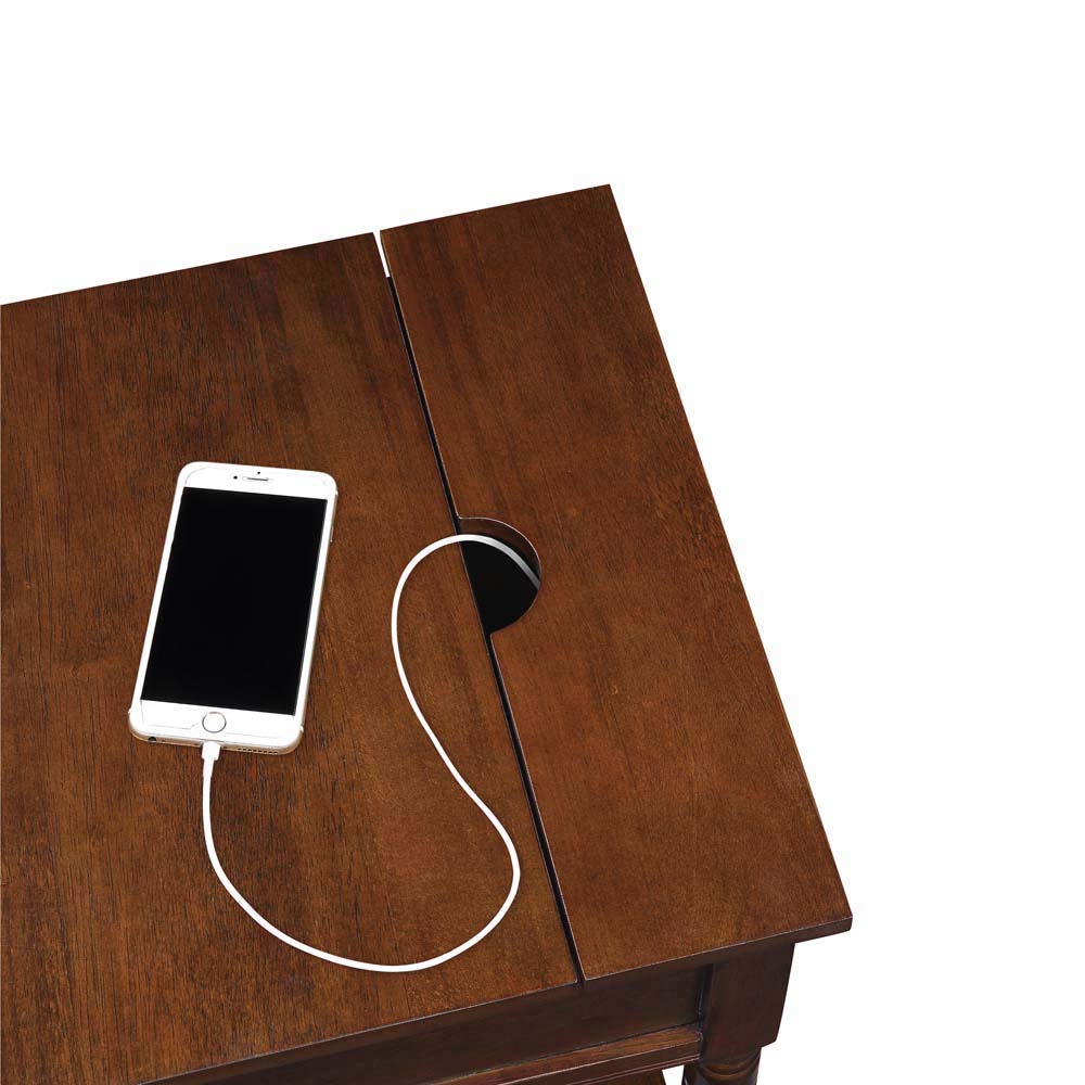Convenience Concepts Country Oxford End Table with USB Charging Station - Stylish Nightstand for Bedroom, Living Room, and Office Use
