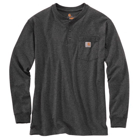Heavyweight Loose Fit Long Sleeve Henley T-Shirt with Pocket for Men - Carbon Gray - Casual Wear & Outdoor Activities