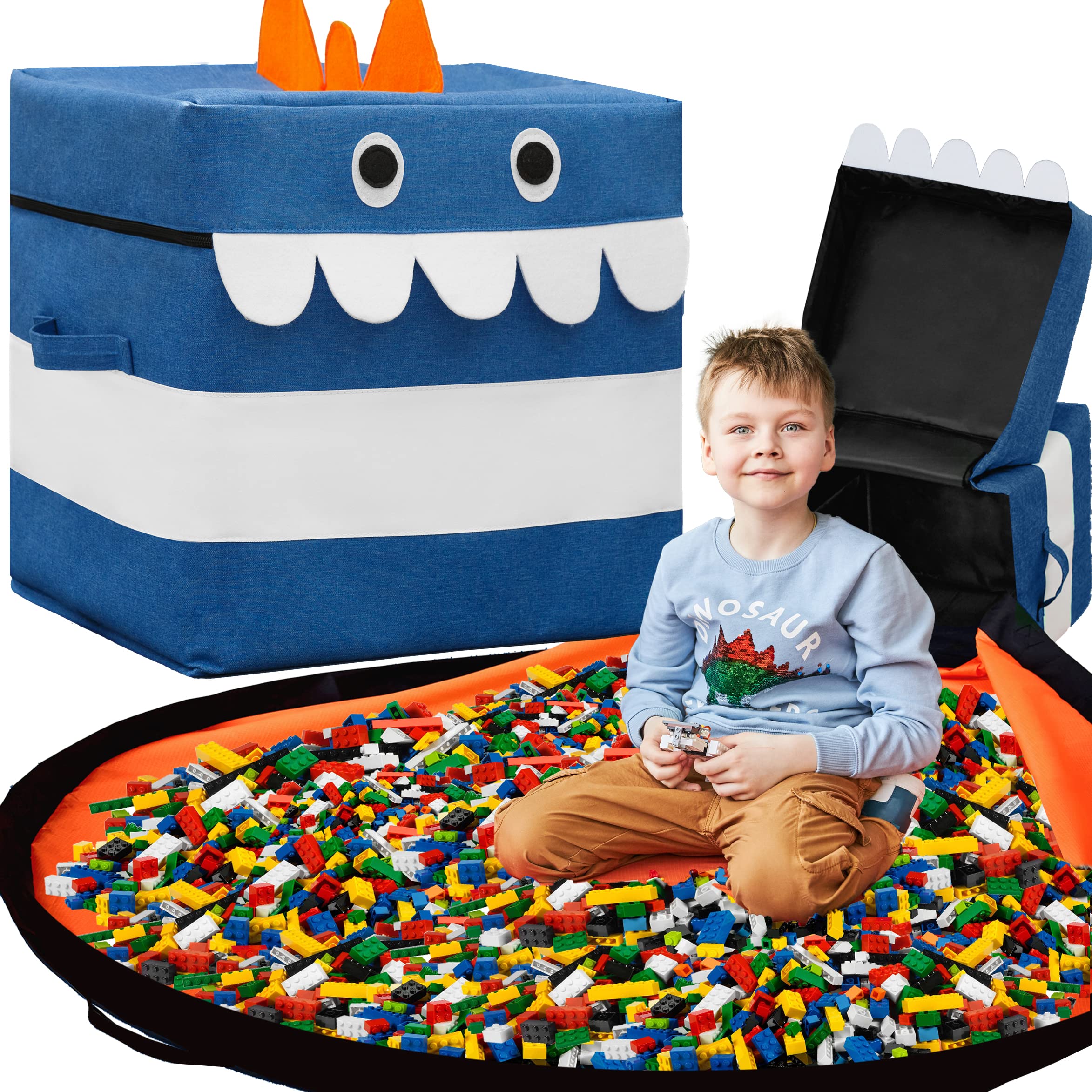 12-Gallon Kids Toy Storage Organizer & Play Mat - Large Lego Storage Bin, Toy Box for Boys & Girls, Foldable Playmat with Storage Pockets | Perfect for Playroom, Bedroom & Daycare Organization