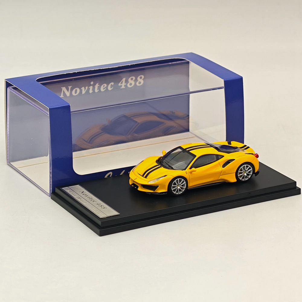 1:64 Scale Ichilan Ferrari Novitec 488 Pista Yellow Diecast Model Car - Super Racing Sports Collectible for Display & Gift Giving