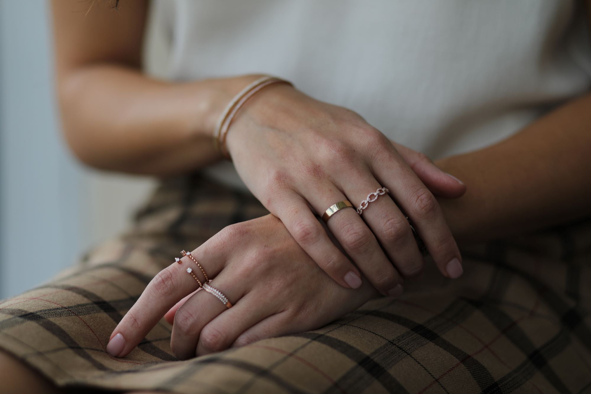 14k Rose Gold Floating Diamond Beaded Wrap Ring - Elegant Stackable Jewelry for Women, Perfect for Weddings, Anniversaries & Everyday Wear