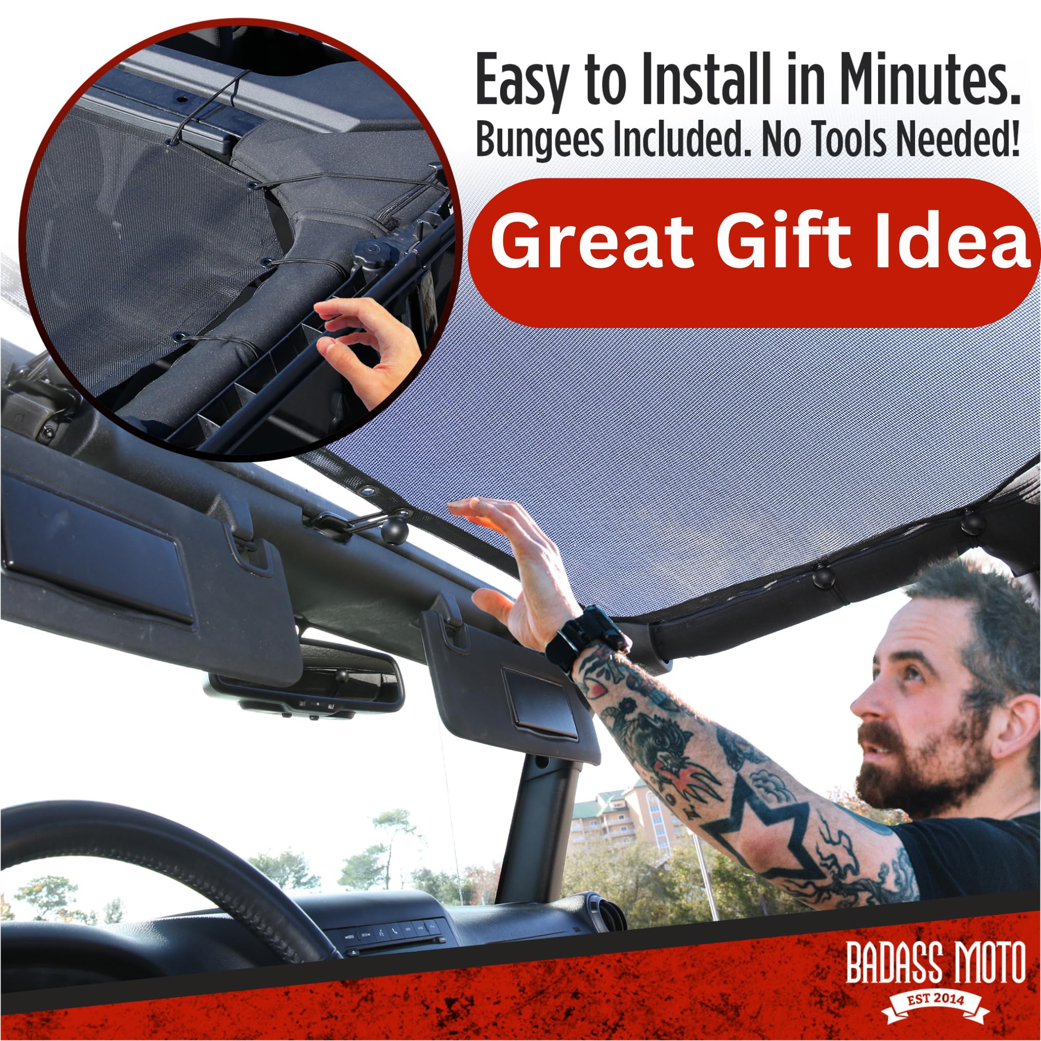 Premium Jeep Wrangler Sunshade Top Mesh (2007-2018 JK & JKU) - UV Protection, Wind & Noise Reduction, Cool Comfort - Easy No-Tool Installation - Perfect Jeep Accessories Gift for Off-Road & Summer Adventures