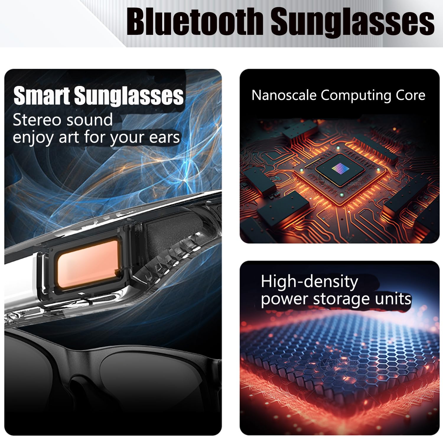 Smart Bluetooth Sunglasses for Men & Women - Wireless Audio Glasses with Built-in Speakers, HD Sound, Mini Lens (Black) - Perfect for Running, Cycling, Driving & Outdoor Activities
