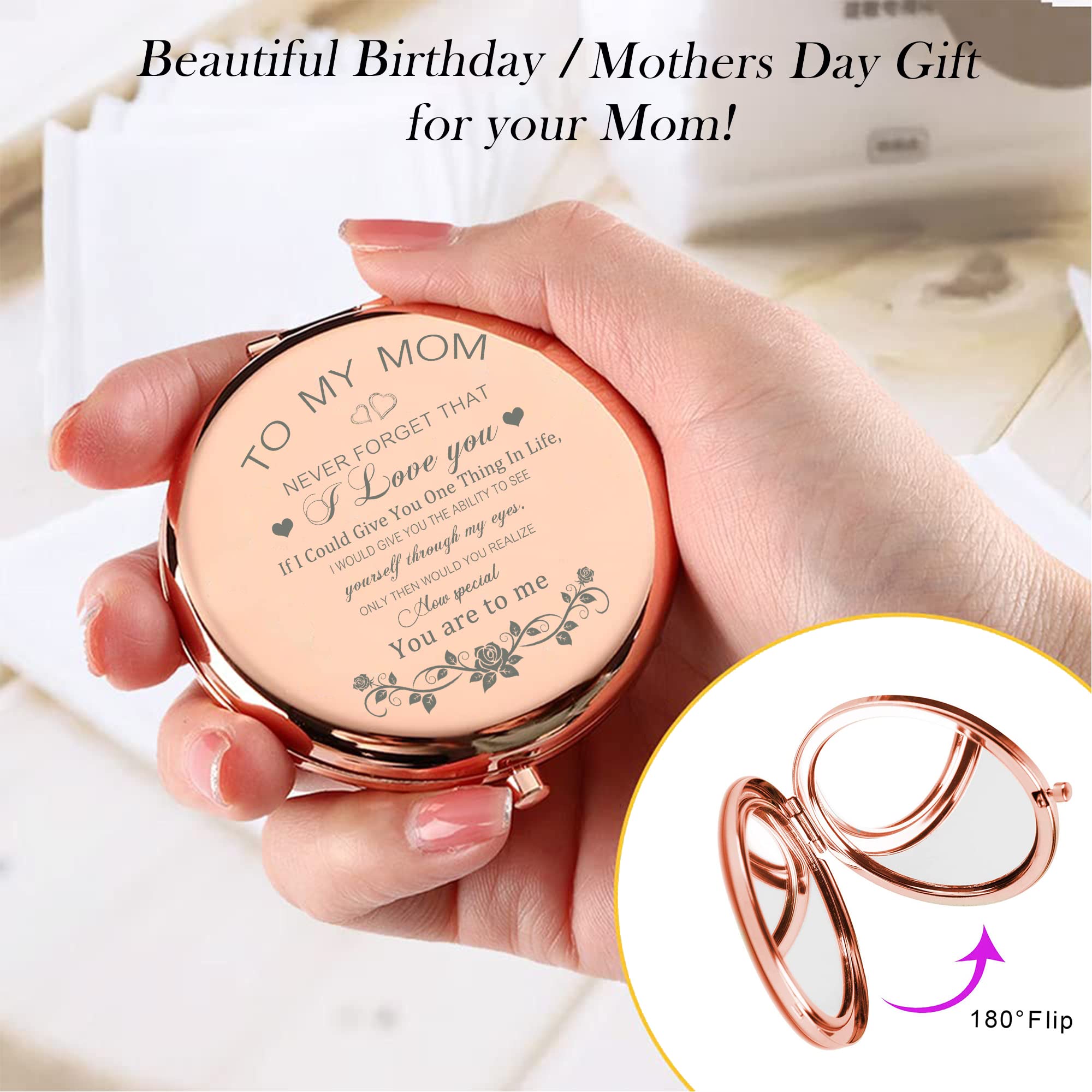 GAOLZIUY Rose Gold Compact Mirror for Women - Elegant Gift for Mom, Birthday, Mother's Day, Wedding Anniversary - Perfect for Makeup, Travel & Purse