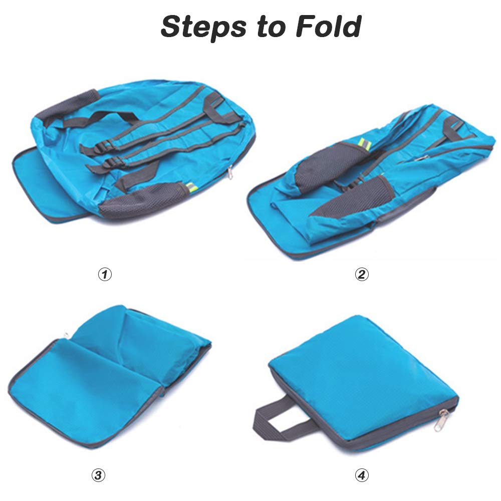 DaKuan 2 Pack Lightweight Foldable Backpack - 20L Water Resistant Travel Daypack for Hiking, Camping, Cycling & Outdoor Adventures (Black & Blue) - Perfect for Commuting, Gym, Beach & Weekend Getaways