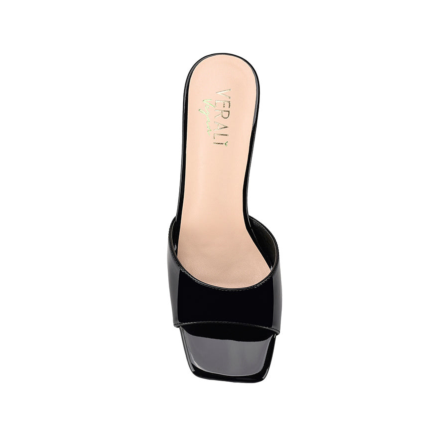 Taylor Kitten Heel Mules - Black Patent Leather Slip-On Shoes for Women | Comfortable Low Heel Dress Shoes for Office, Party & Special Occasions