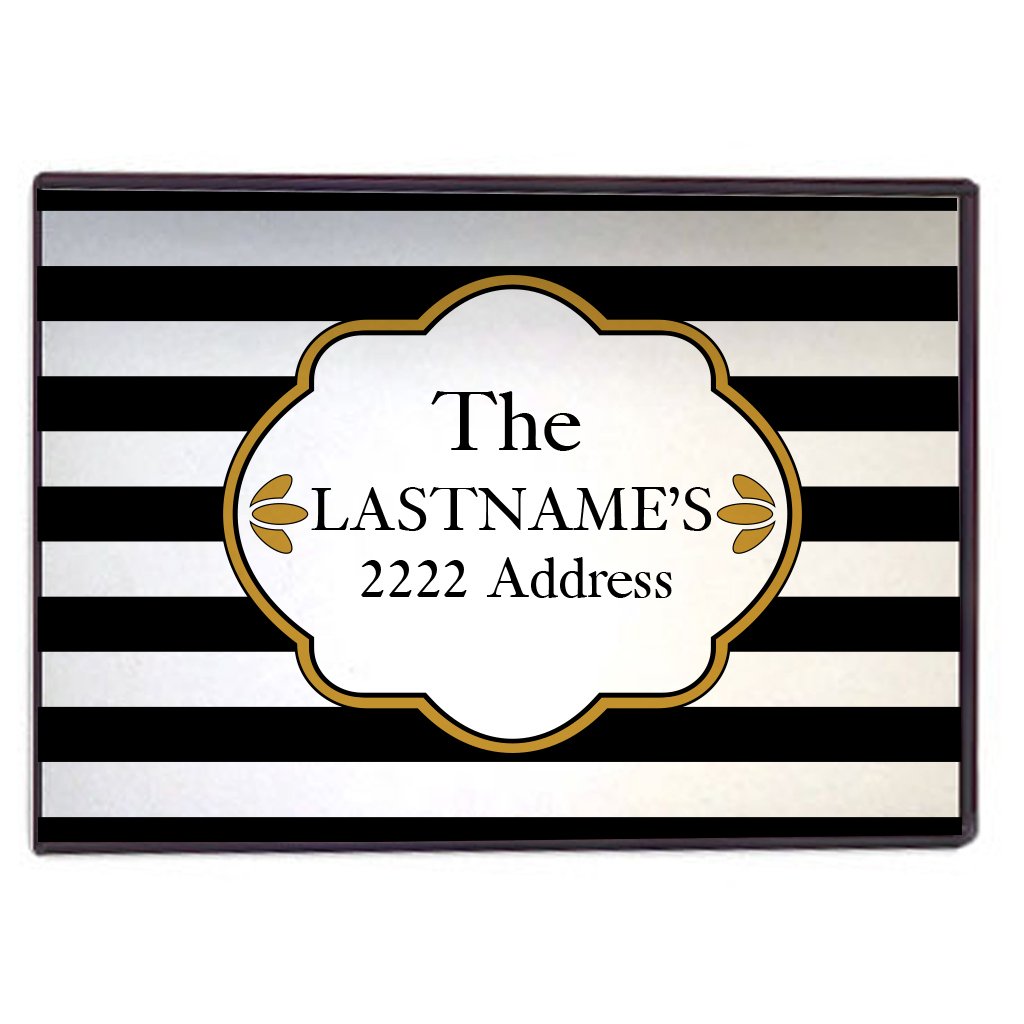 Custom Personalized Door Mat with Last Name & Address - 24x36 Inch Black and White Stripes Non-Slip Welcome Mat for Home Entrance - Perfect for Housewarming Gifts & Front Door Decor