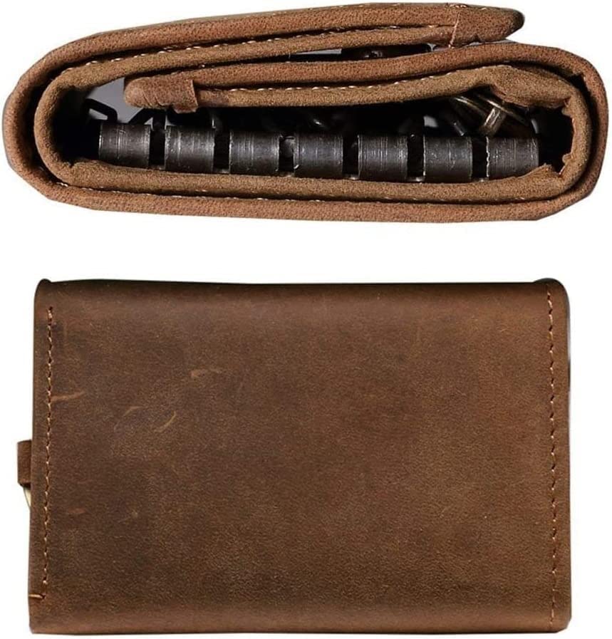Premium Leather Key Holder Wallet with 6 Hooks & Car Key Hook - Organizer for Men & Women (Brown) - Perfect for Home, Office & Travel Key Organization