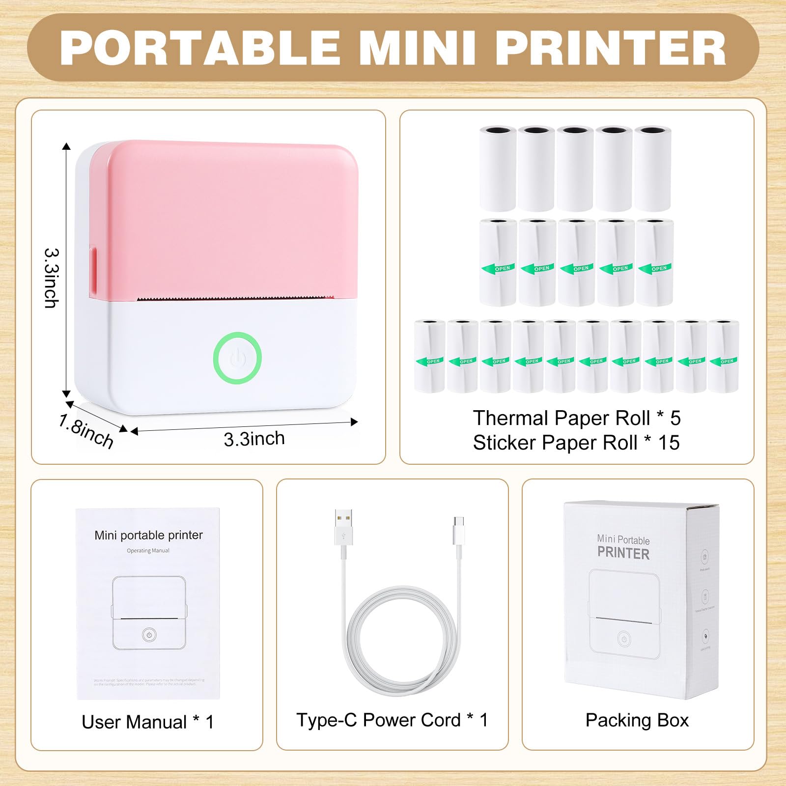 Print Pods Mini Printer - Thermal Inkless Sticker Maker with 20 Rolls Paper | Portable Pocket Printer for iPhone & Android | DIY Stickers, Notes, Flashcards, Journaling | Perfect for School, Office, Scrapbooking & Craft Projects