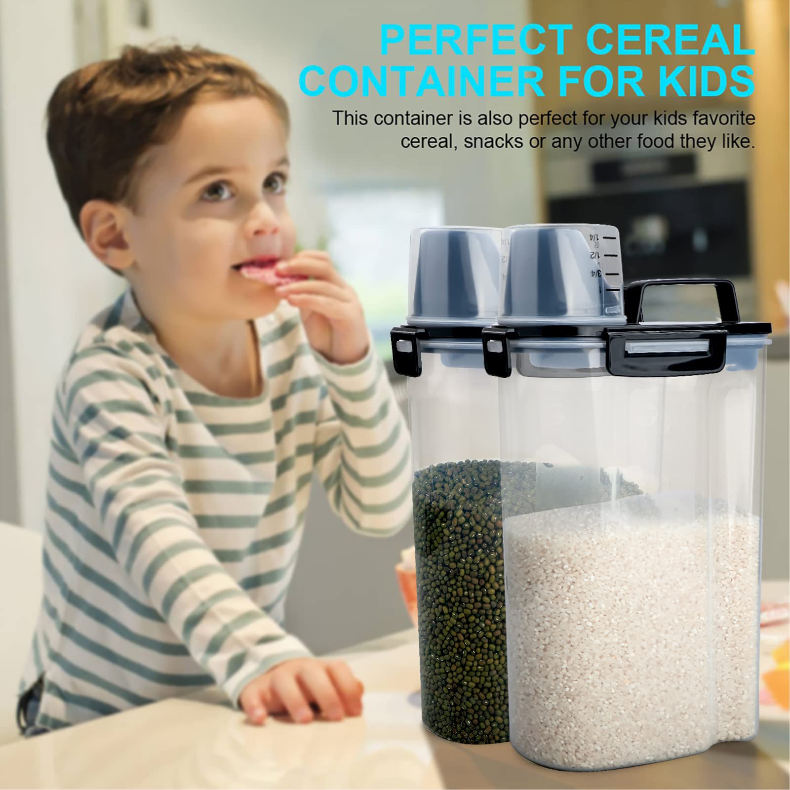 BPA-Free Plastic Rice Storage Containers with Airtight Seal & Pourable Spout - Dry Food Dispenser for Cereal, Flour, Baking Supplies - Includes Measuring Cup & Stainless Steel Whisk - Perfect for Kitchen Pantry Organization & Bulk Food Storage
