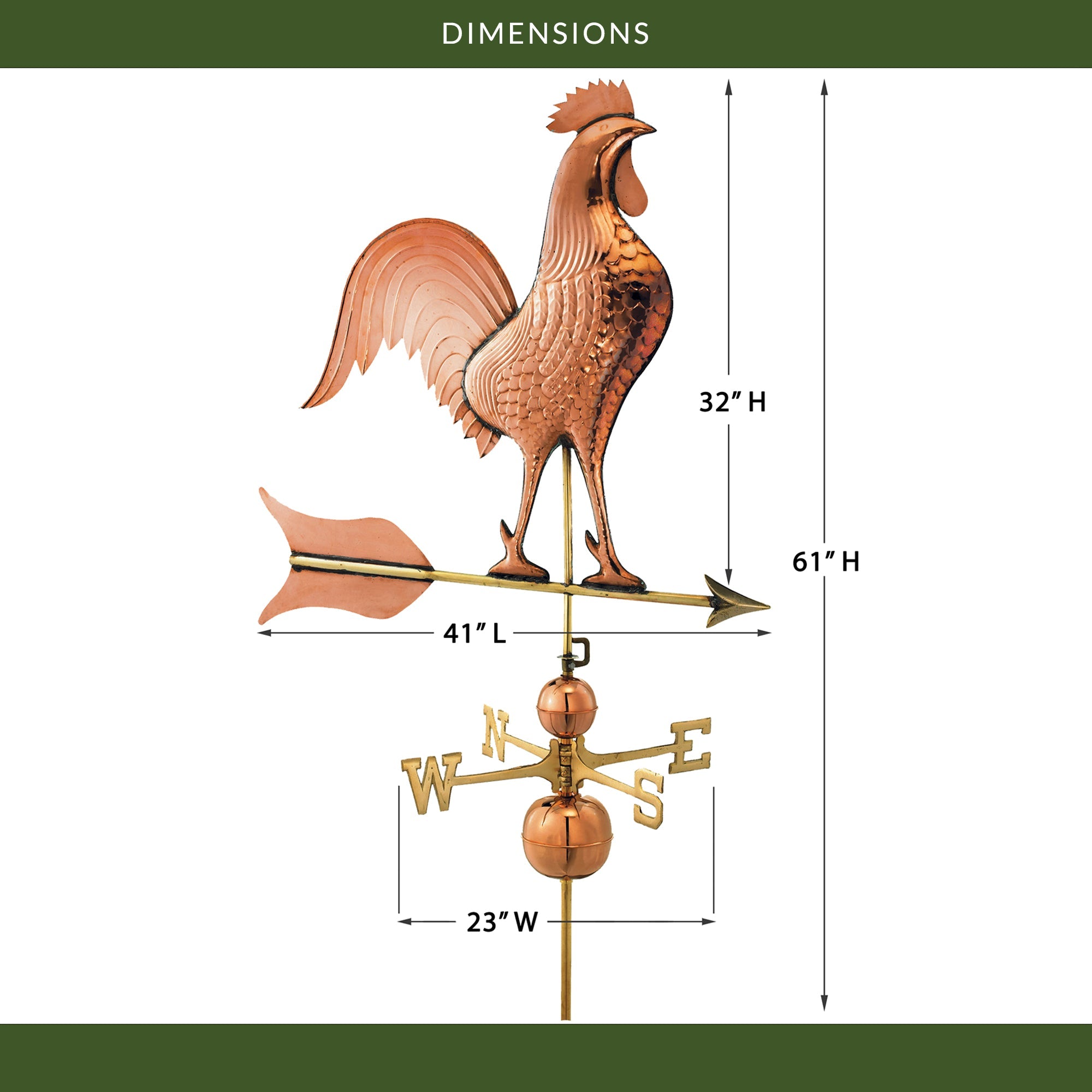 Vintage Barn Rooster Weathervane - Handcrafted Copper Farmhouse Decor for Outdoor Garden, Yard & Roof Top | Perfect for Country Home, Farm, Ranch & Rural Style Houses