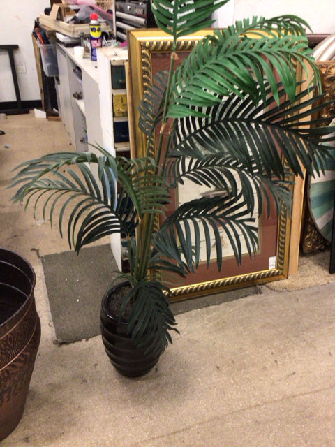 Artificial Palm Plant in Black Ceramic Ribbed Planter - Perfect for Home Office Decor, Living Room & Indoor Greenery