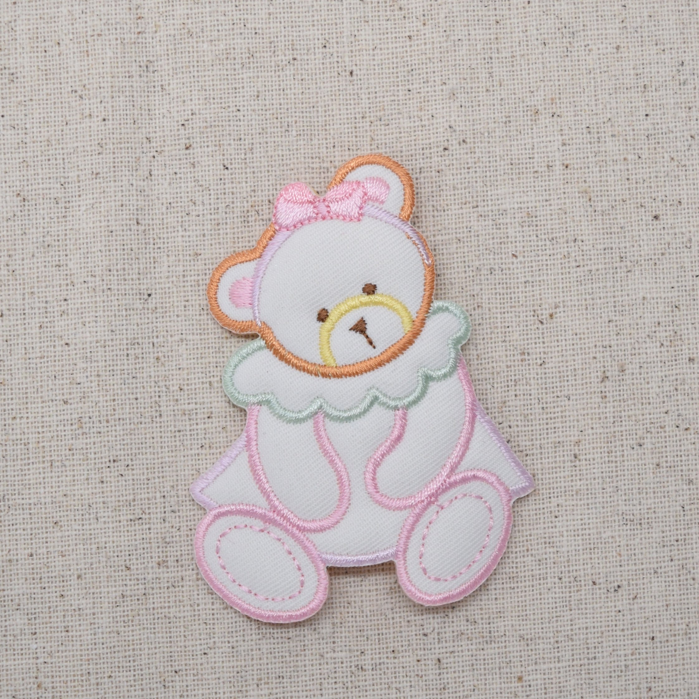 Puffy Girl Bear Iron On Patch - Pastel Color Embroidered Applique for Kids Clothing, Backpacks & DIY Crafts - Perfect for Sewing, Scrapbooking & Costume Design