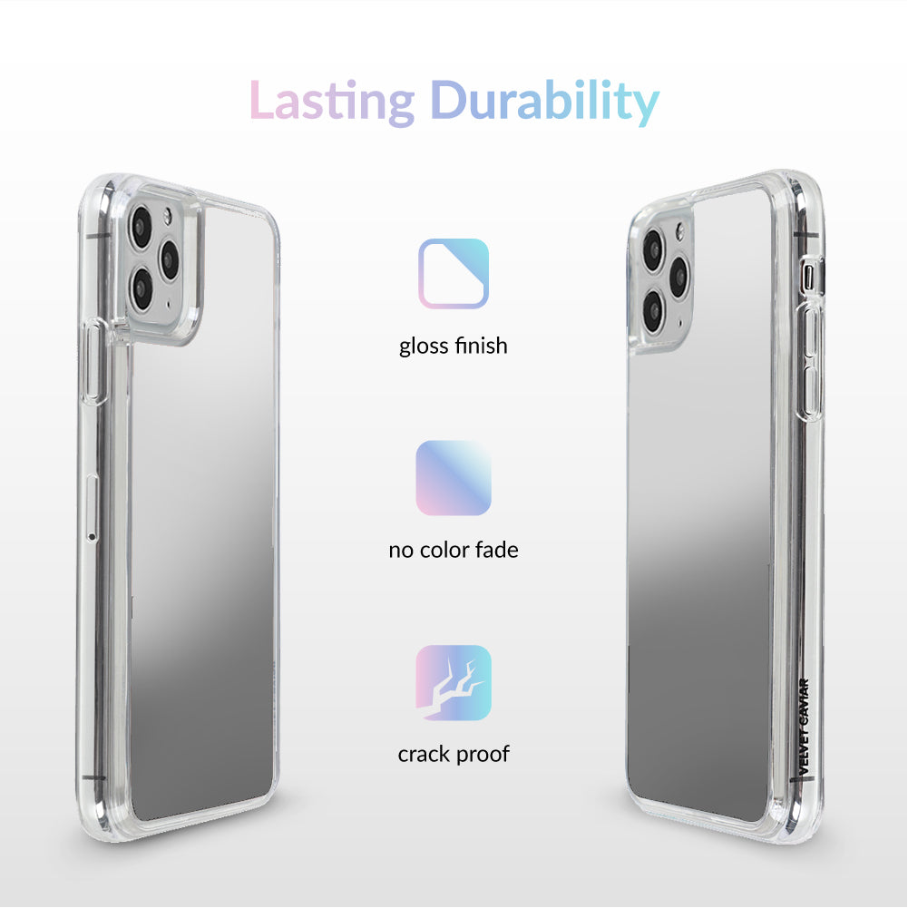 Shockproof Silver Reflective Mirror iPhone Case - Protective Phone Cover for iPhone 14/13/12/11 Pro Max - Stylish & Durable for Night Running, Cycling & Outdoor Activities
