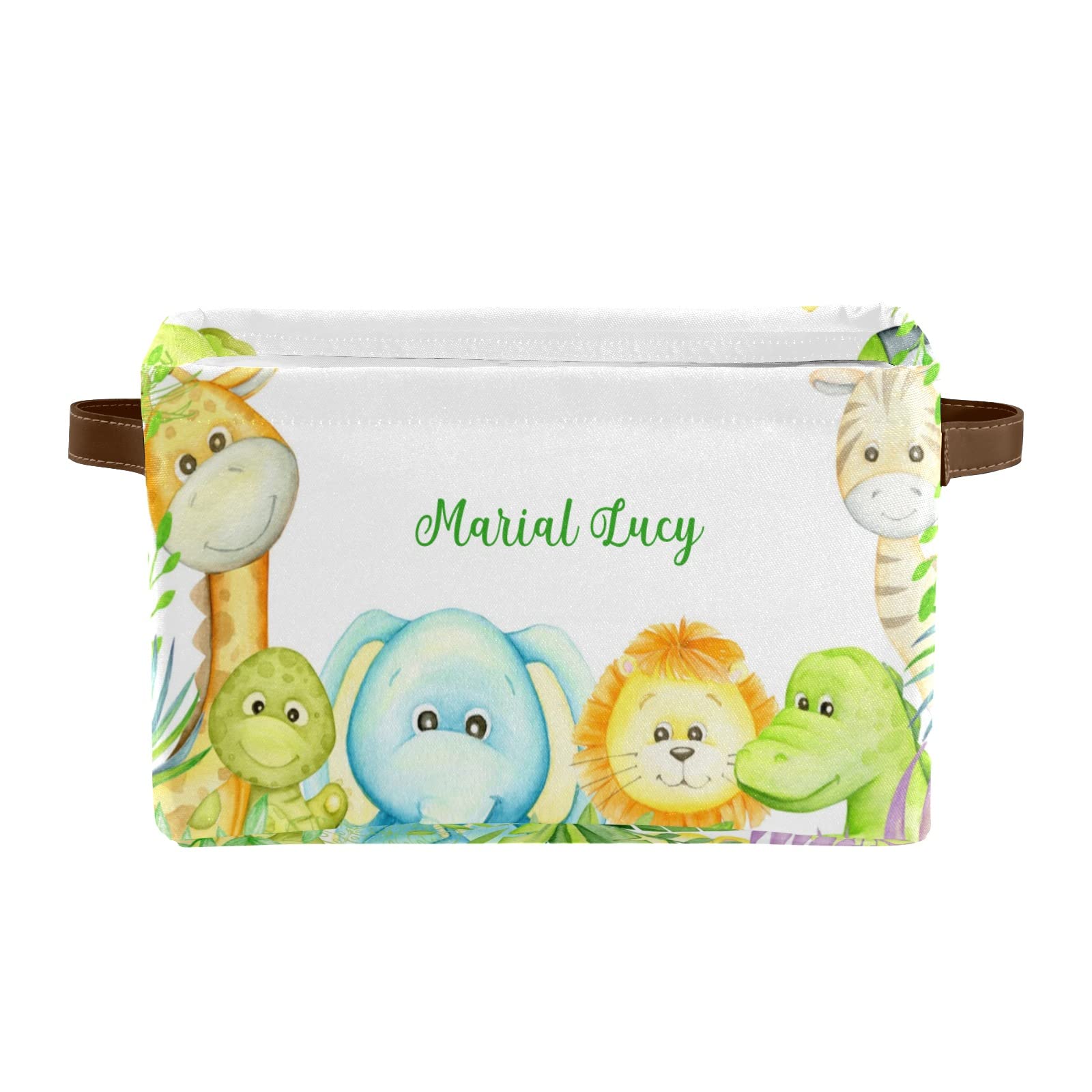 Personalized Jungle Animal Storage Bins - Lion, Elephant, Giraffe Themed Organizer Cubes with Durable Handles for Nursery, Wardrobe & Toy Organization (Set of 4) - Perfect for Kids' Room Decor & Clutter Control