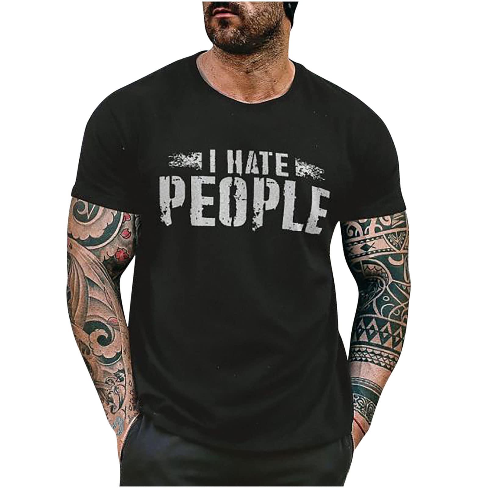 Men's Sleeveless Graphic T-Shirt - 'I HATE PEOPLE' Letter Print Muscle Tank Top for Summer & Beach | Casual Streetwear, Gym Workout, Party Outfit
