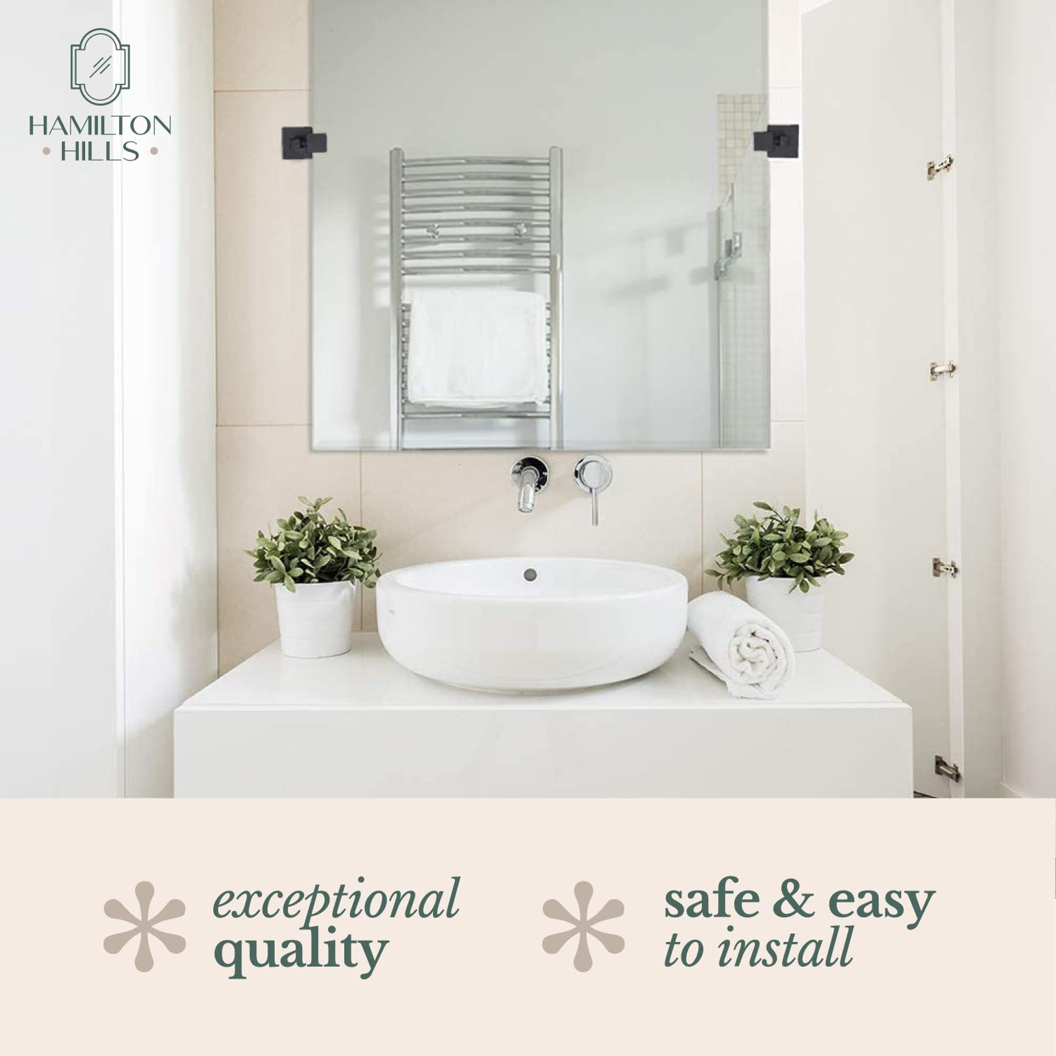 Hamilton Hills Frameless Wall-Mounted Vanity Mirror - Adjustable Rectangle Bathroom Mirror with Brushed Gold Brackets - 30x40 Inch Tilting Pivoting Mirror for Modern Decor - Perfect for Makeup, Shaving & Home Spa Setup