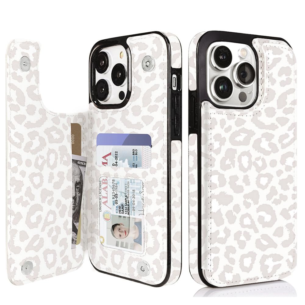 uCOLOR iPhone 13 Pro Wallet Case with Card Holder Slots & Kickstand - Marble Flip Leather RFID Blocking Cover for Women (6.1