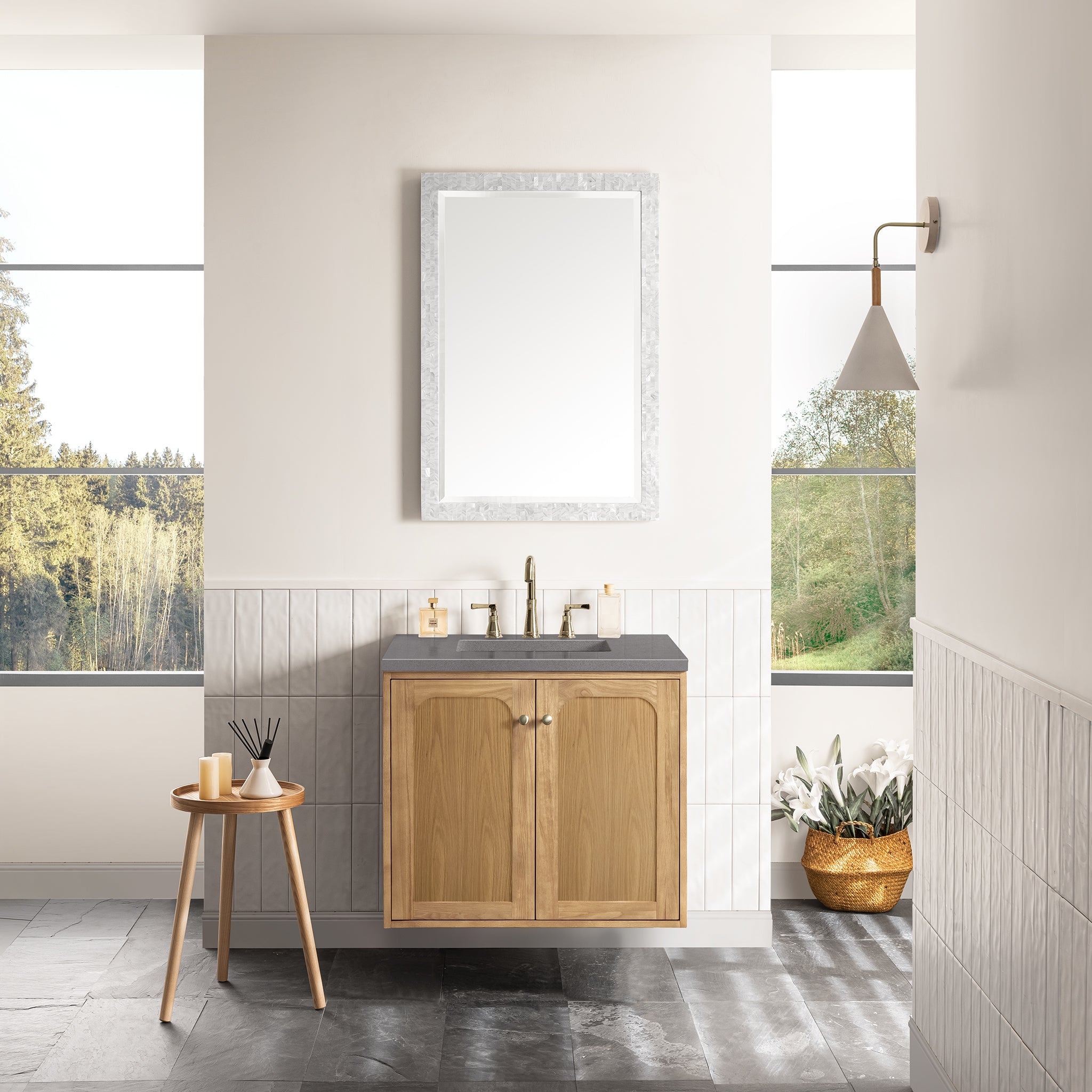 Laurent 30-Inch Single Bathroom Vanity in Light Natural Oak with 3CM Grey Expo Top – Perfect for Modern Master Bathrooms & Powder Rooms