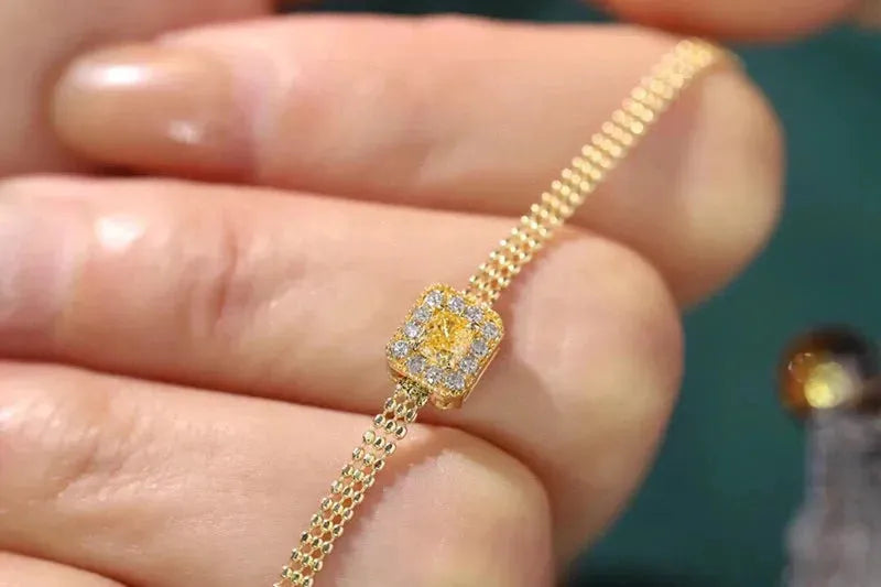 18K Yellow Gold Bracelet with Real Natural Yellow Diamonds - Romantic Lace Design Women's Jewelry for Wedding, Anniversary & Special Occasions