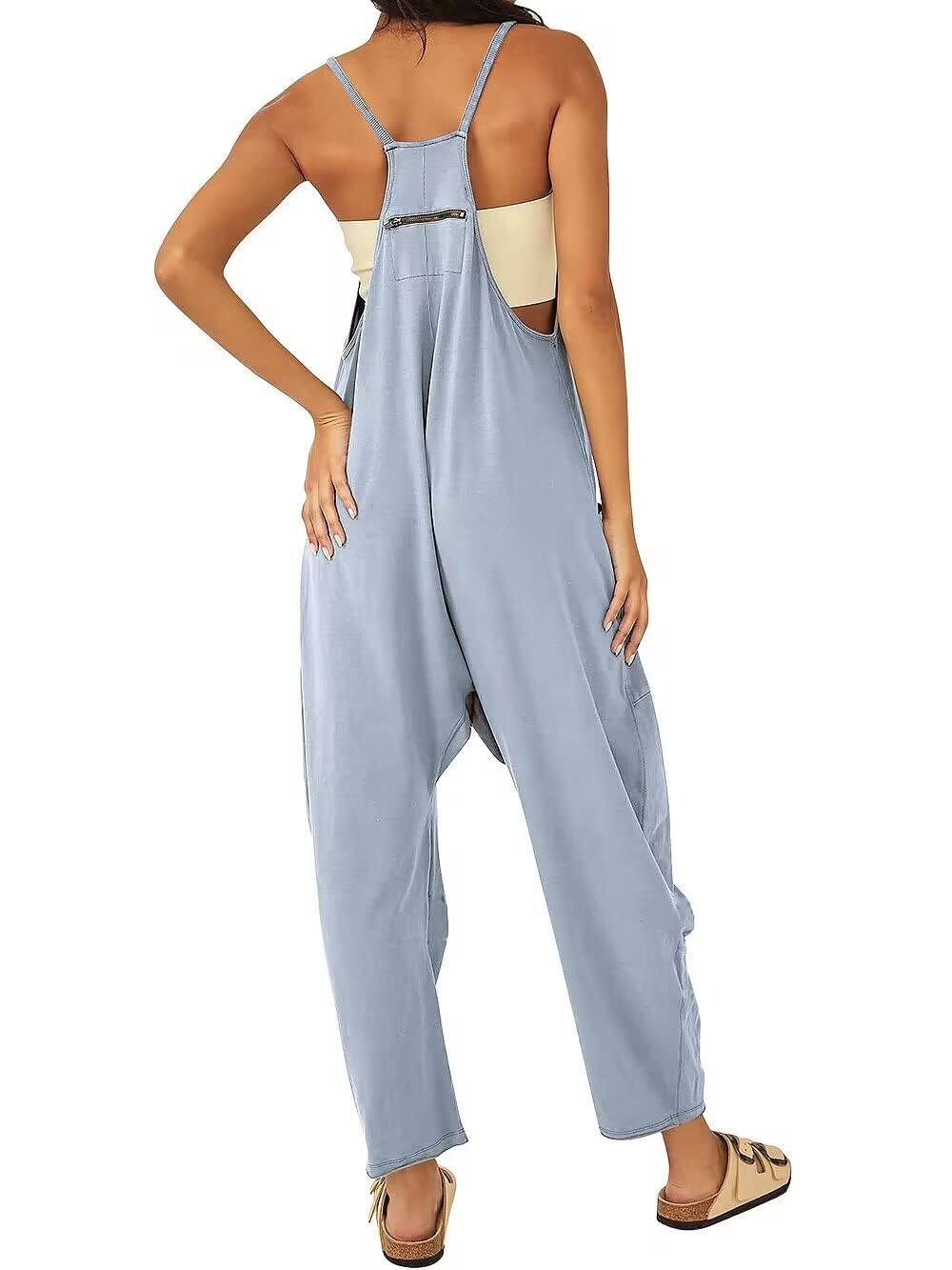 Women's Casual Jumpsuit Dungarees - Summer Sleeveless Overalls with Wide Leg & Large Pockets | Work Trousers & Leisure One-Piece Outfit for Outdoor Activities, Gardening, and Weekend Wear