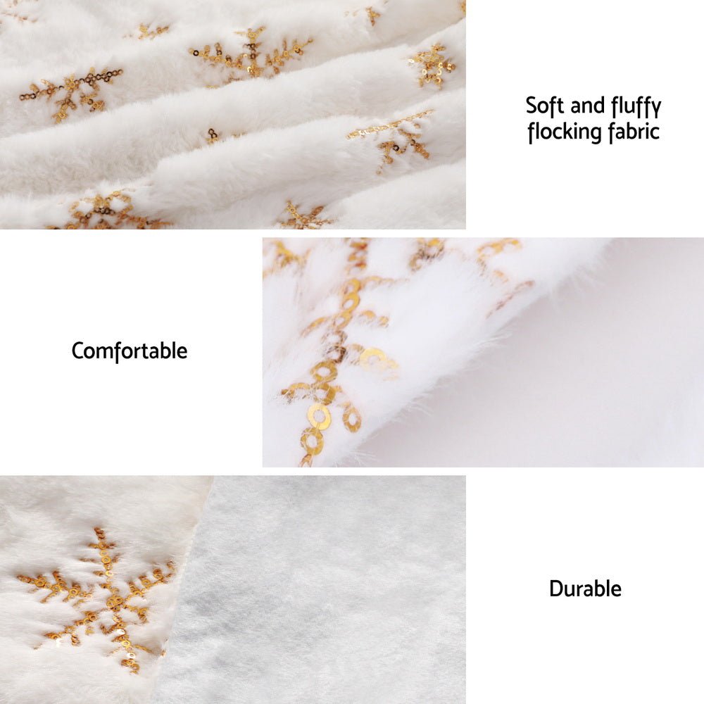 90cm Christmas Tree Skirt with Snowflake Ornaments - Holiday Xmas Decorations for Home, Party & Festive Celebrations
