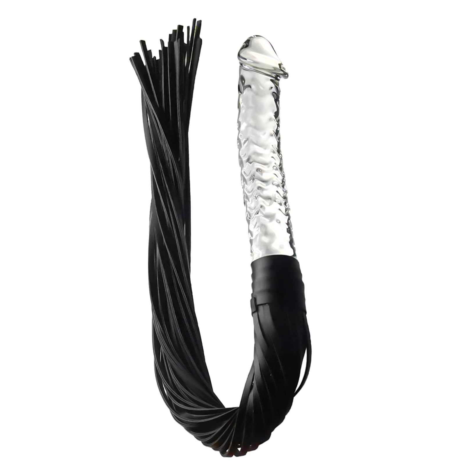 Realistic Glass Dildo with Leather Whip - SM Bondage Toy for Couples Role Play, Transparent Crystal Penis with Flogger for Men & Women, Perfect for BDSM, Anal Play & Sensual Exploration (Great for Spicing Up Bedroom Adventures)