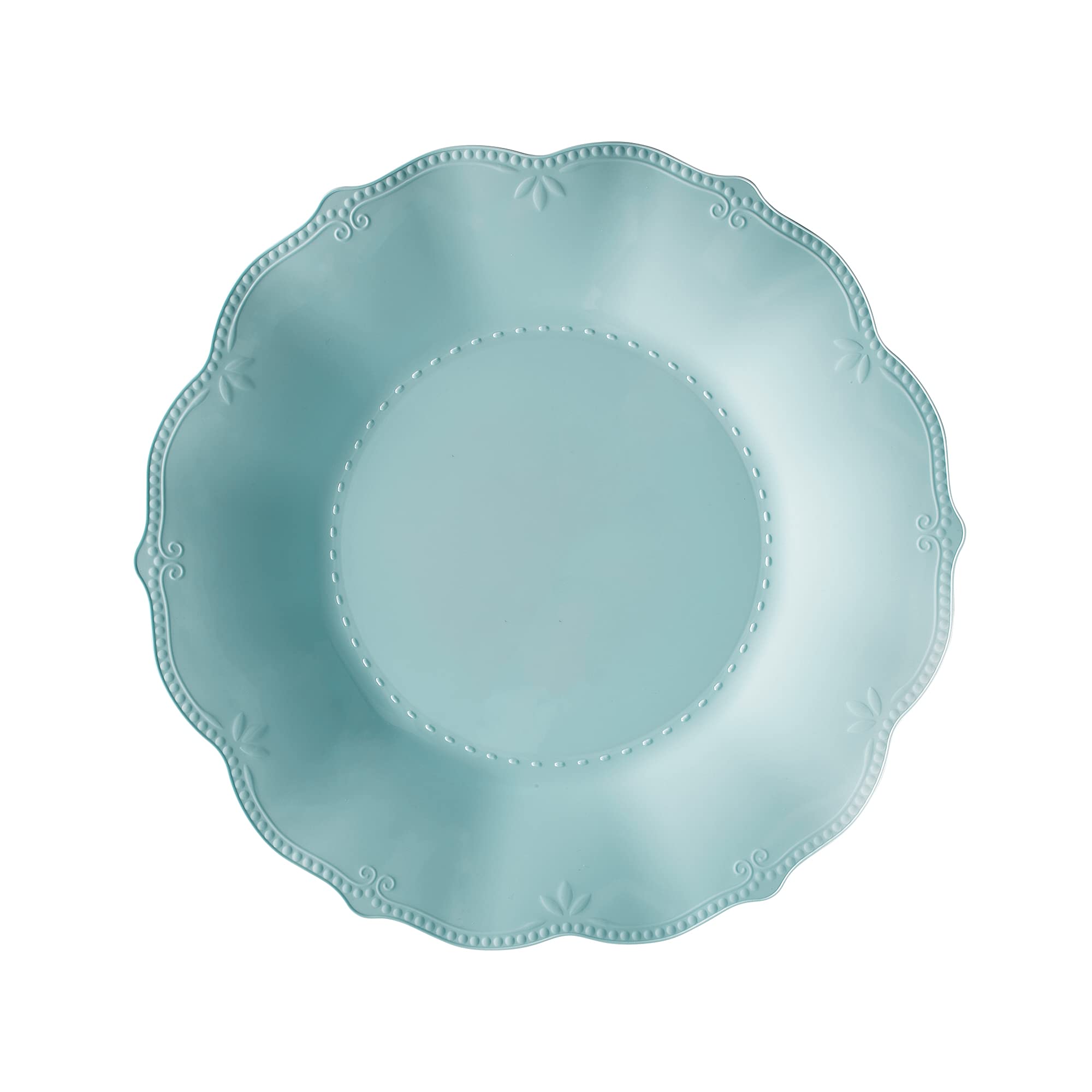 Embossed Rim Plastic Serving Trays (1 Piece) - 14 Inch Disposable Party Platters for Snacks, Charcuterie & Desserts - Perfect for Buffets, Weddings, Birthdays & Catering Events - Mint Green Chateau Design