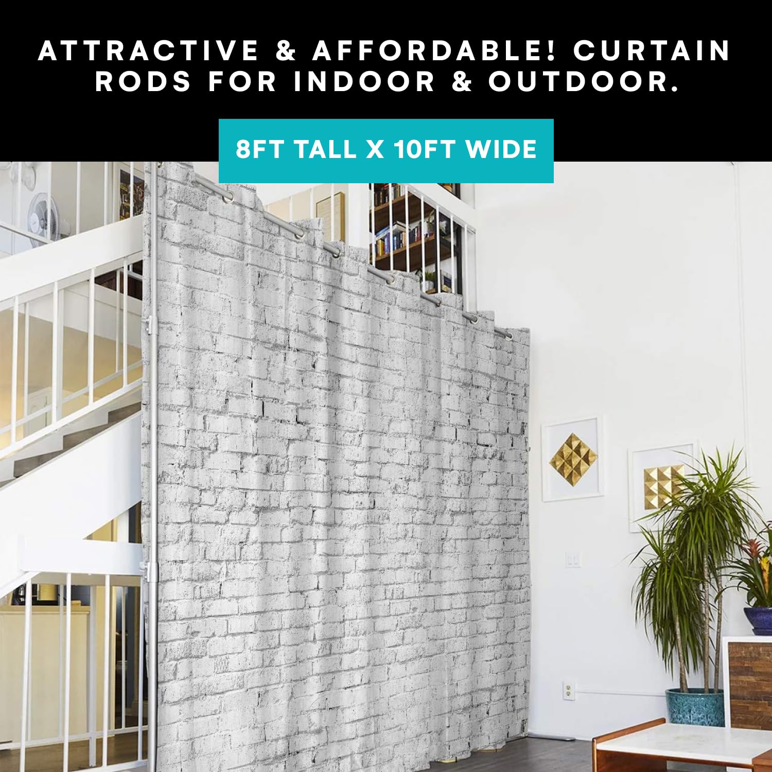 Premium Room Divider Curtain - 8ft Tall x 10ft Wide White Brick Pattern - Privacy Screen for Bedroom, Office, Studio & Dorm Room - Sound Dampening & Space Partition Solution