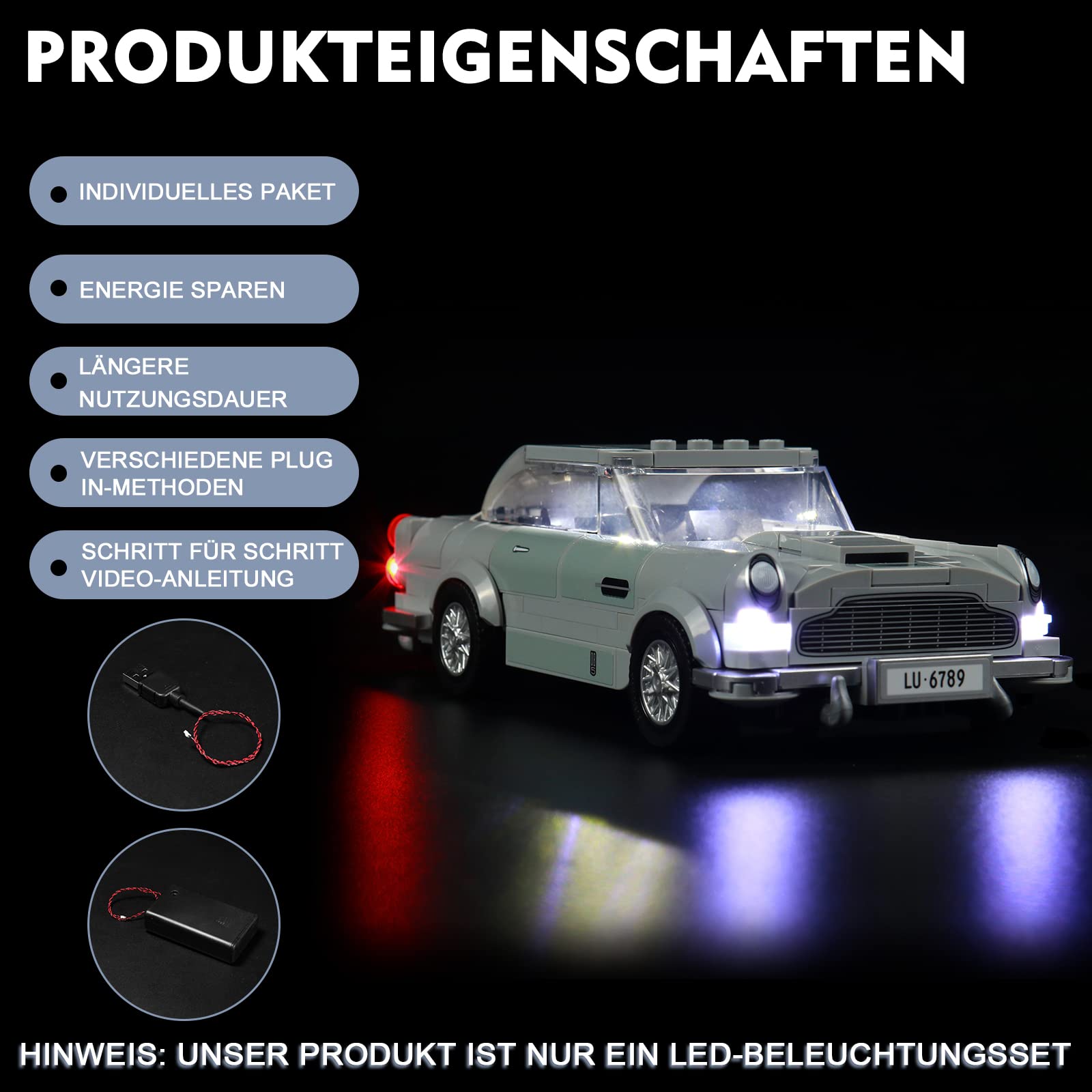 LED Lighting Kit for Lego Speed Champions 007 Aston Martin DB5 - DIY Creative Light Set for Lego 76911 Model (Building Blocks Not Included) - Perfect for Night Displays & Collector Showcases
