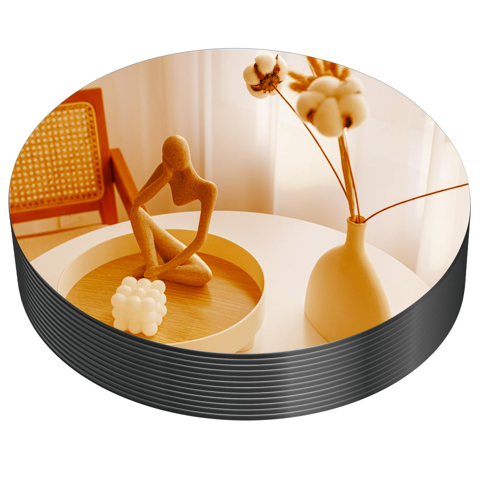 VASUHOME 8 Inch Gold Round Mirror Centerpiece for Tables - Set of Decorative Mirror Plates for Candles, Weddings, Parties & Home Decor - Smooth Edge & Cushioned Feet - 2mm Thick - Perfect for Wedding Centerpieces, Table Decor, Candle Displays & Party Decorations