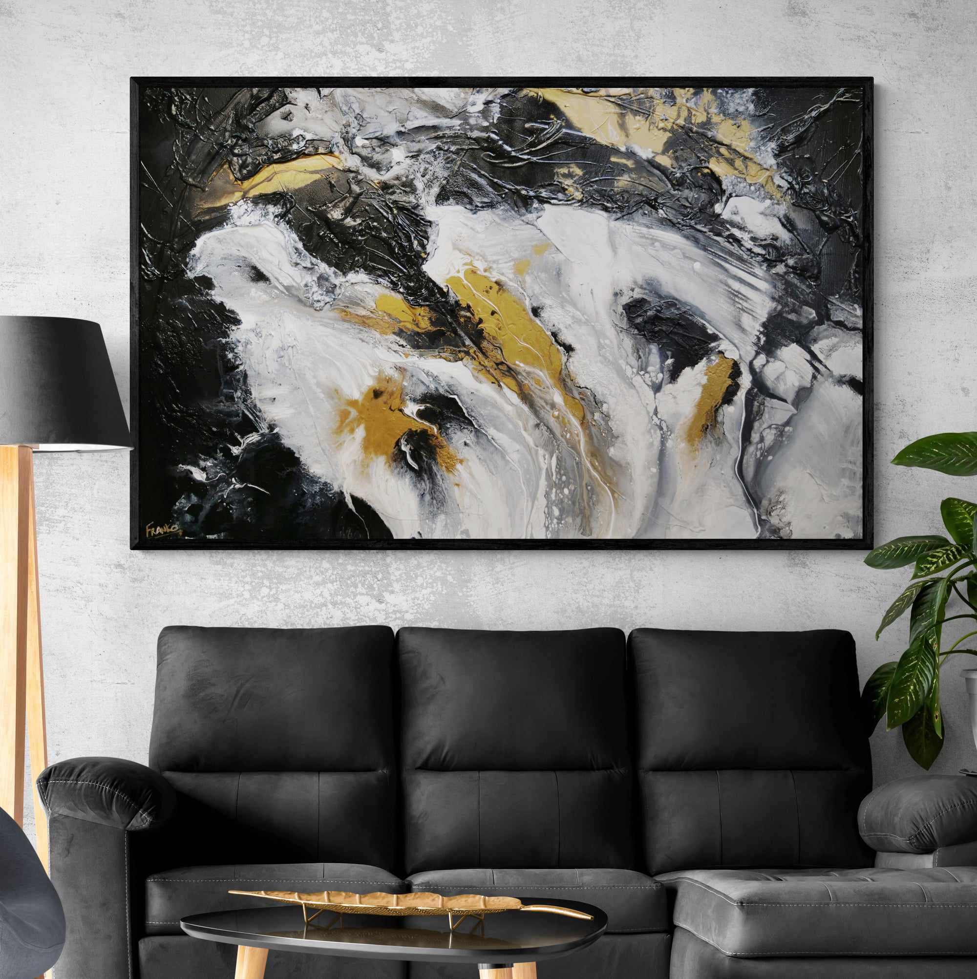 Imperial Bullion 160cm x 100cm Gold White Black Textured Abstract Canvas Wall Art - Modern Home Decor for Living Room, Bedroom & Office