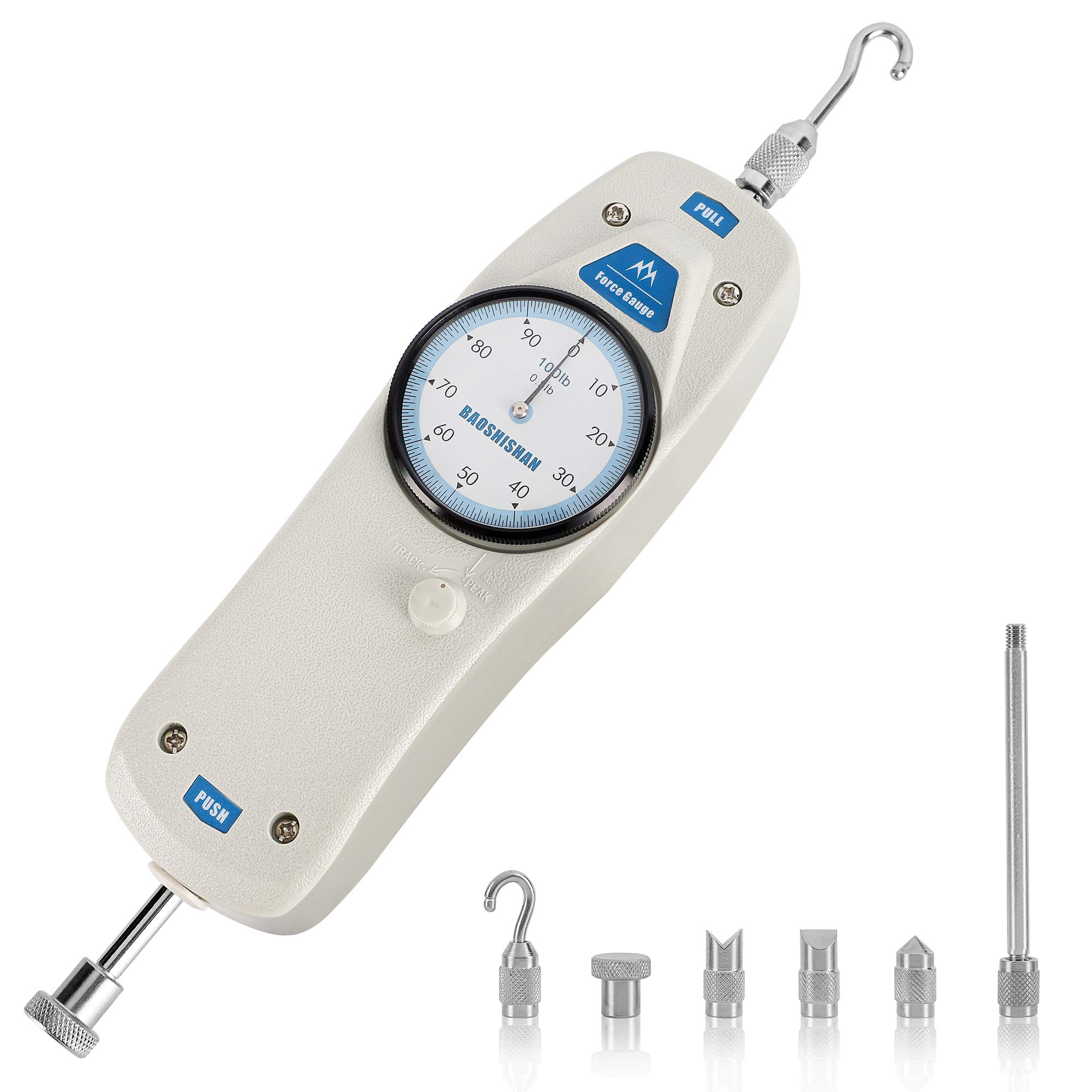 BAOSHISHAN 100lb Digital Push Pull Force Gauge Tester with Calibration Certificate - Portable Force Measurement Tool for Tension & Compression Testing, Industrial Quality Control, School Physics Labs, and Product Destructive Testing (DL-100LB)