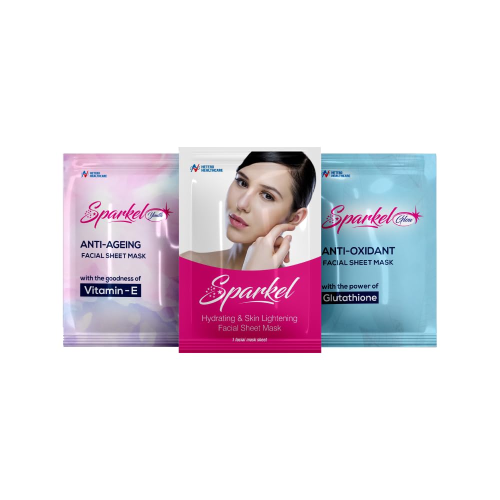 Sparkle Face Sheet Masks Combo - Hydration & Anti-Aging for Glowing Skin at Home Spa