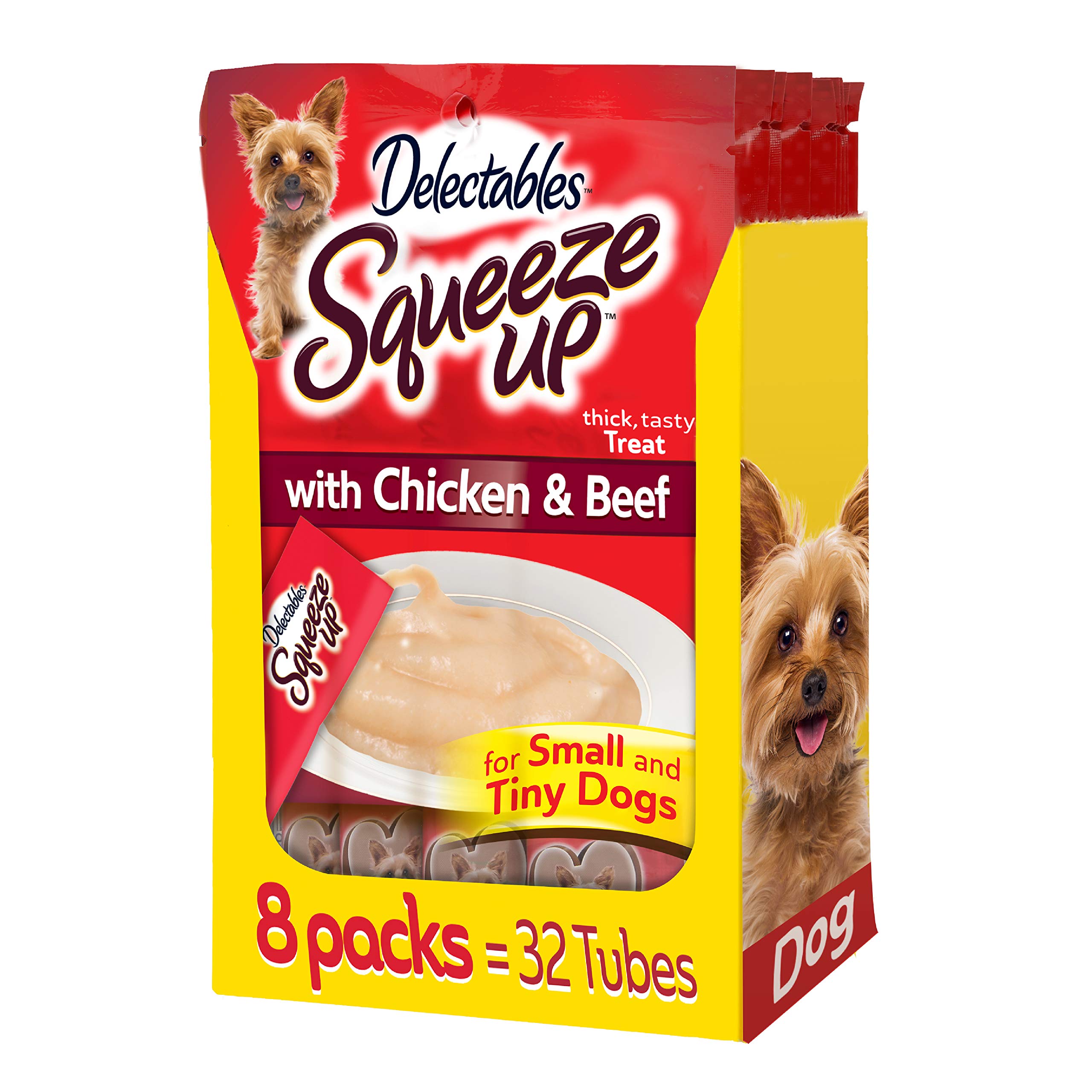 Hartz Delectables Squeeze Up Chicken & Beef Flavor Lickable Dog Treats - 32 Tubes (Pack of 8) | High-Protein Soft Snack for Small & Large Dogs | Perfect for Training Rewards, Mealtime Toppers & Bonding Time