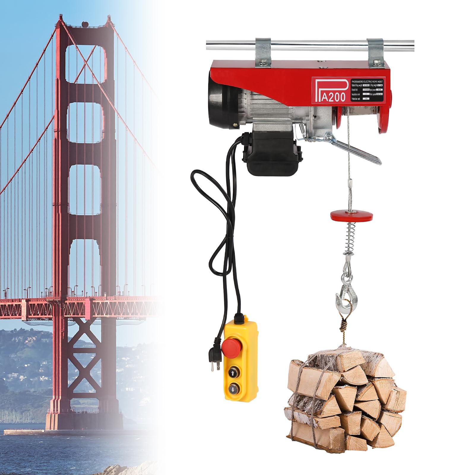 440Lbs Electric Hoist Winch 110V with Remote Control - Heavy Duty Lifting for Warehouses, Factories, Garages & Construction Sites - Perfect for Loading/Unloading, Equipment Moving & DIY Projects