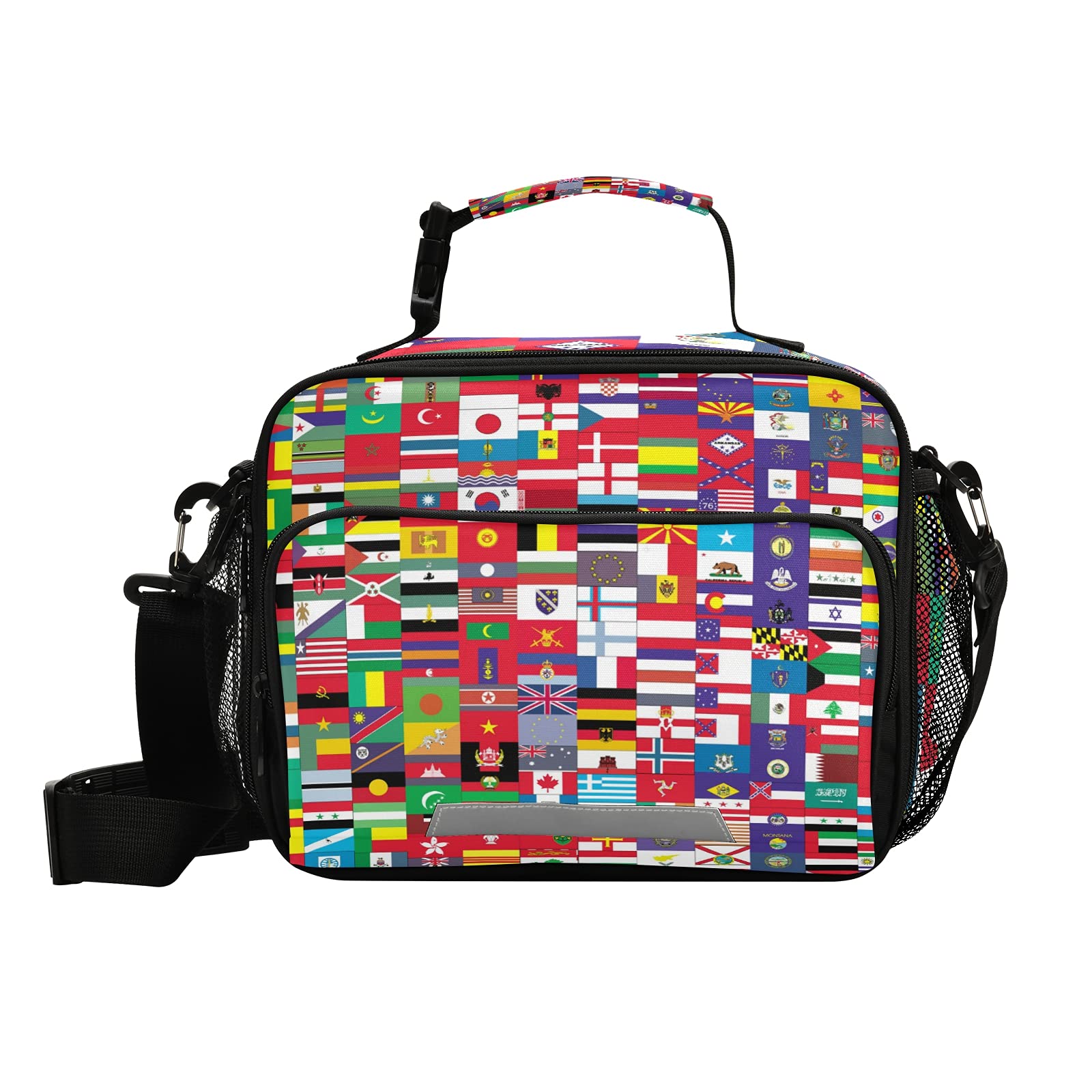 Insulated Lunch Bag for Women & Men - Leakproof Cooler Bag with Detachable Shoulder Strap, World Flag Design - Perfect for School, Work, Picnics & Outdoor Activities