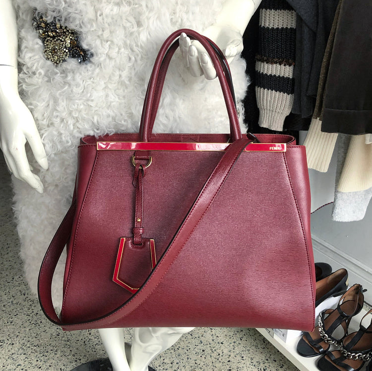 Fendi 2 Jours Dark Red Leather Tote Bag - Two-Way Shoulder Bag for Women | Luxury Designer Handbag for Work, Travel & Everyday Use