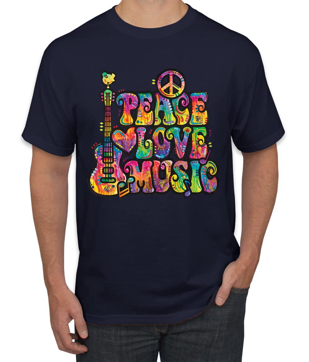 Dean Russo Peace Love Music Pop Culture Graphic T-Shirt for Men - Vintage Inspired Band Tee for Concerts, Music Festivals & Casual Wear