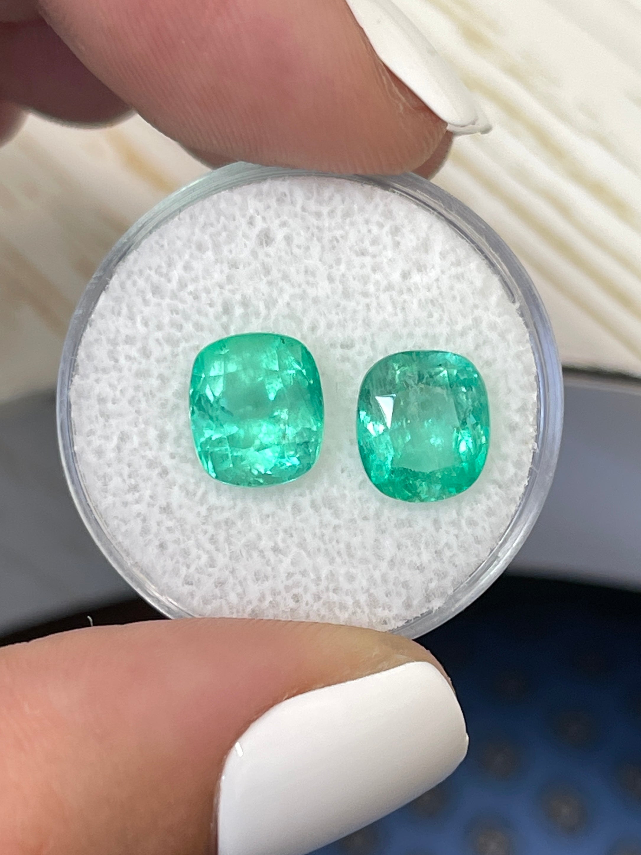 5.11tcw 9x8 Matching Light Bluish Green Natural Colombian Loose Emeralds - Cushion Cut Gemstones for Jewelry Making, Engagement Rings & Luxury Gifts