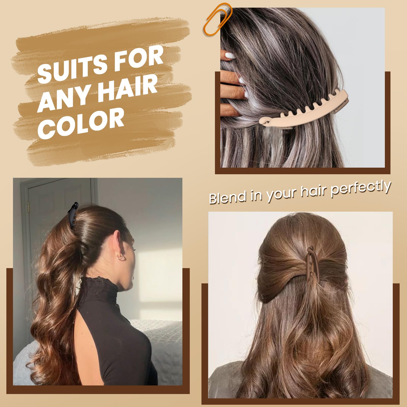 Banana Hair Clips for Women - 6 Pack Large 4.75