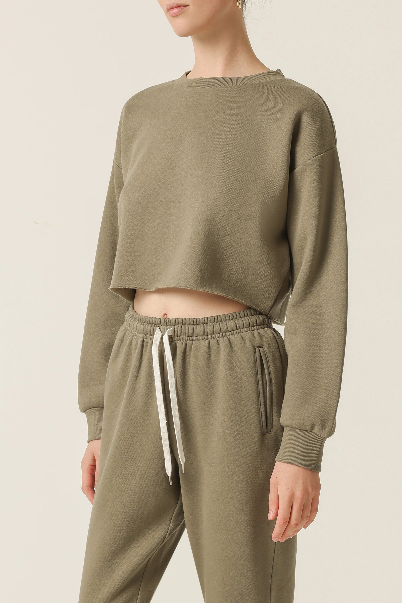 Women's Carter Classic Crop Sweater in Willow Green - Soft Comfortable Pullover for Casual Wear, Lounge & Fall Outfits