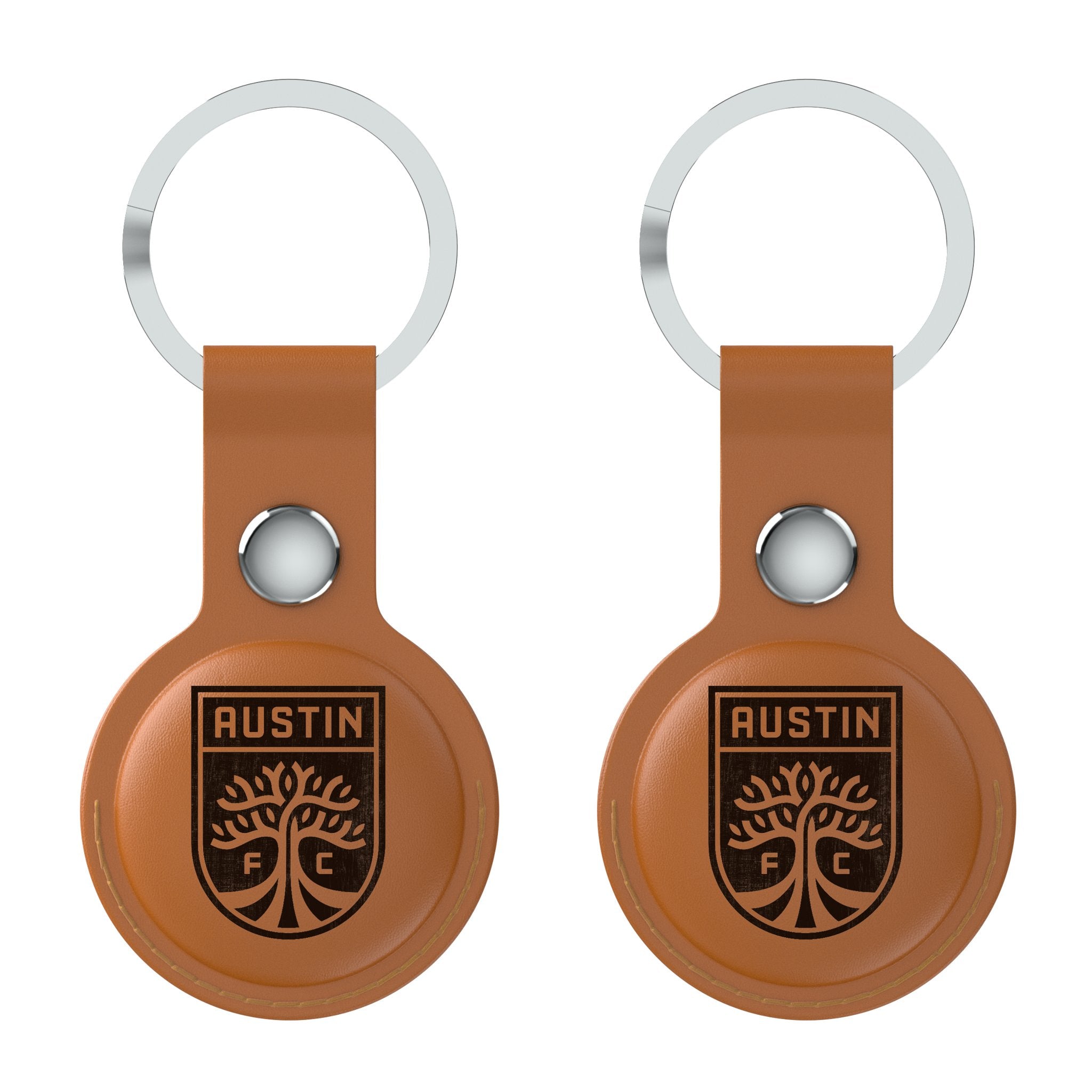 Austin FC Burn Brown AirTag Holder 2 Pack - Premium Leather Keychain for Apple AirTag - Perfect for Keys, Bags & Travel Accessories