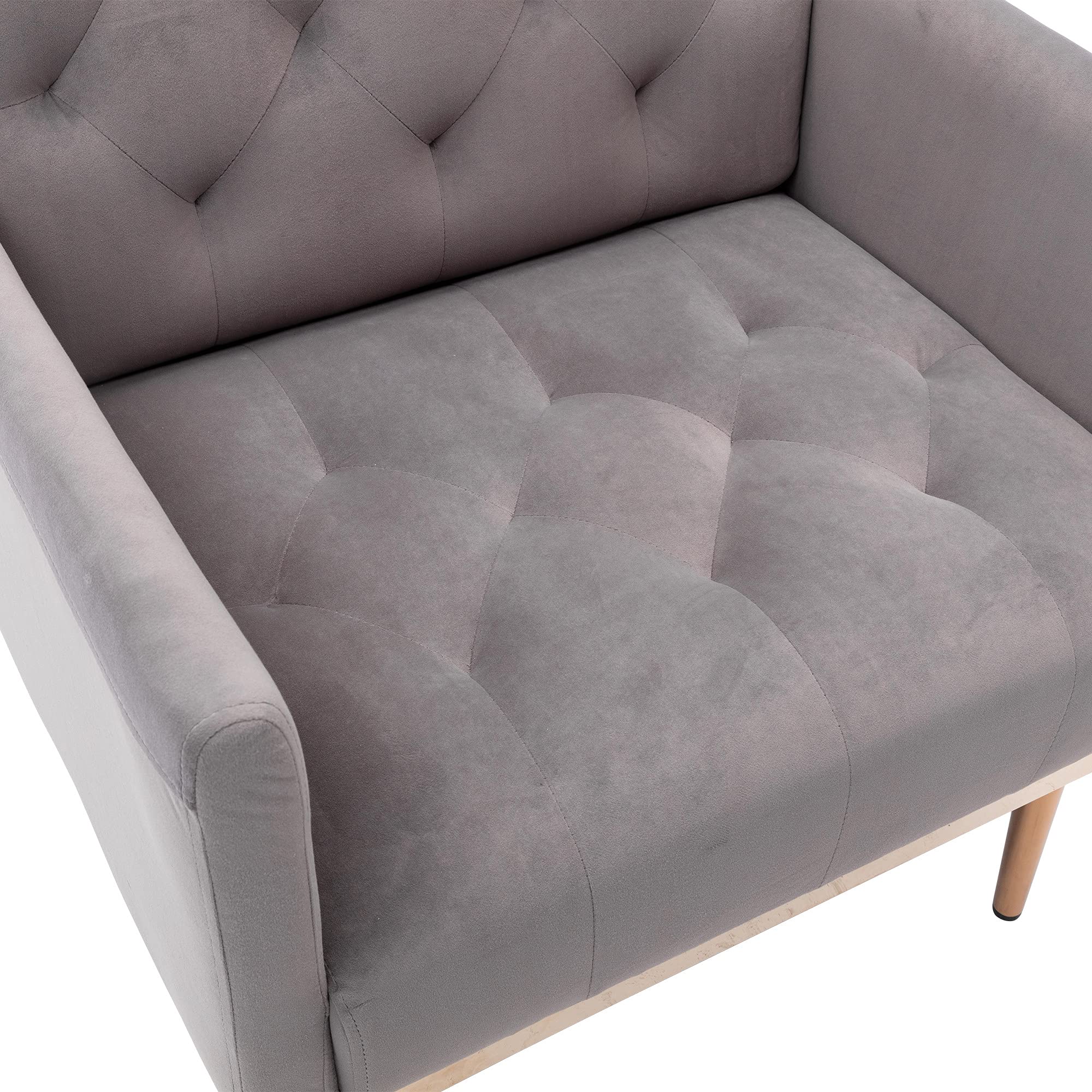 Modern Velvet Accent Chair with Rose Gold Legs - Plush Comfort Armchair in Gray for Living Room, Bedroom & Office Decor