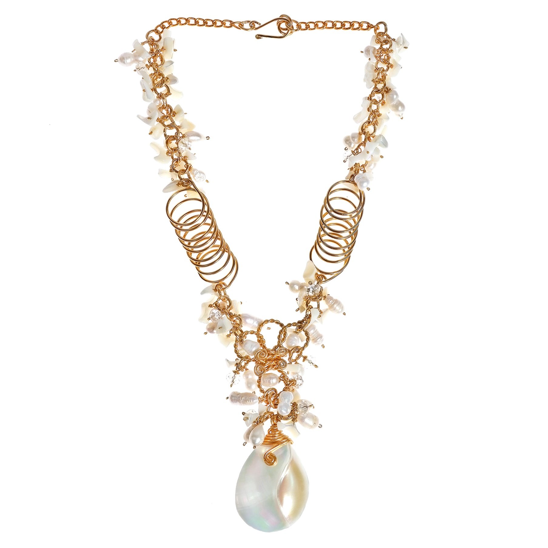 Exquisite Cultured Freshwater Pearl & Brass Chain Statement Necklace - Elegant Jewelry for Women, Perfect for Weddings, Parties & Special Occasions